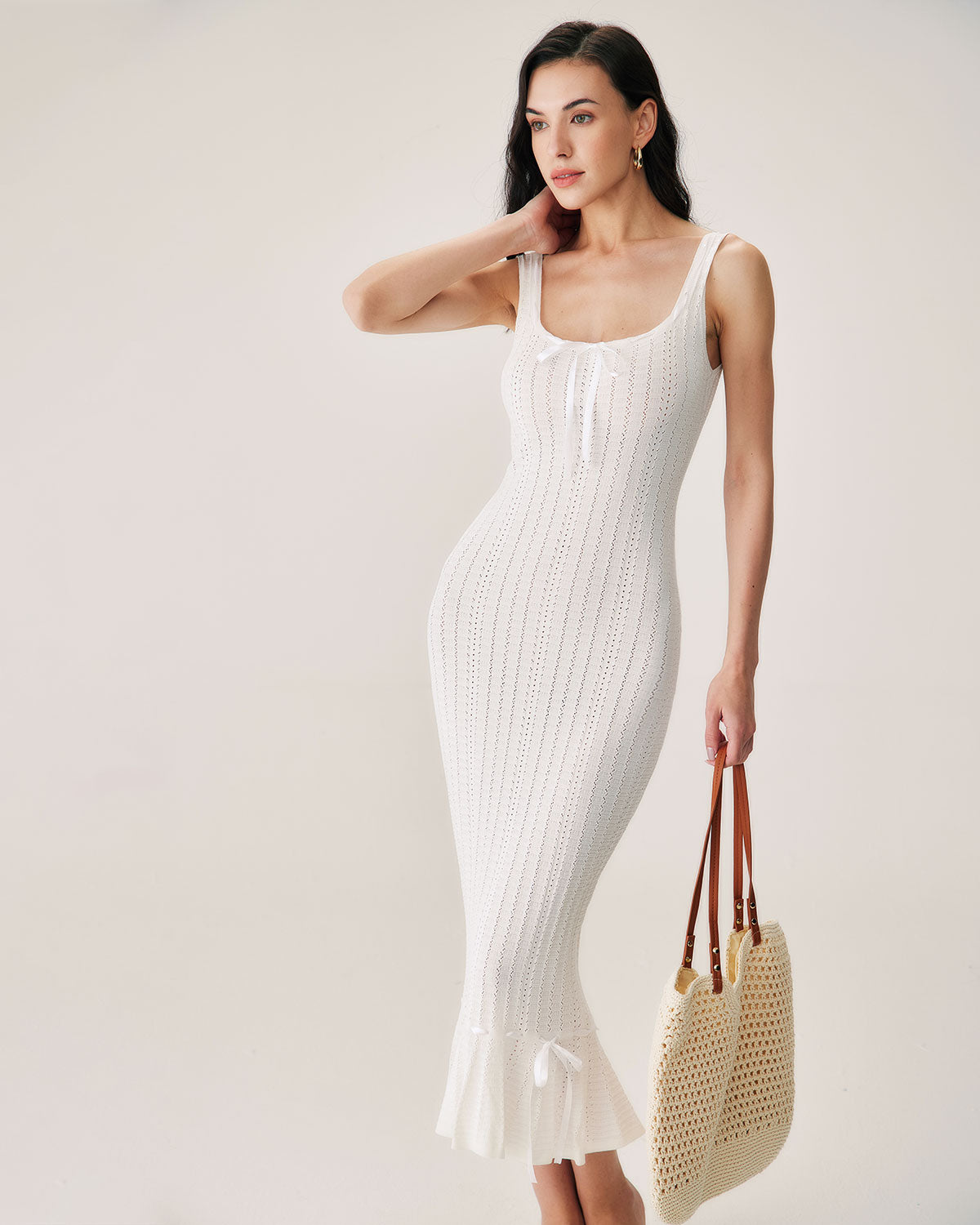 Elegant White Mermaid Knit Maxi Dress for Women - Perfect for Beach Weddings, Summer Vacations & Evening Parties