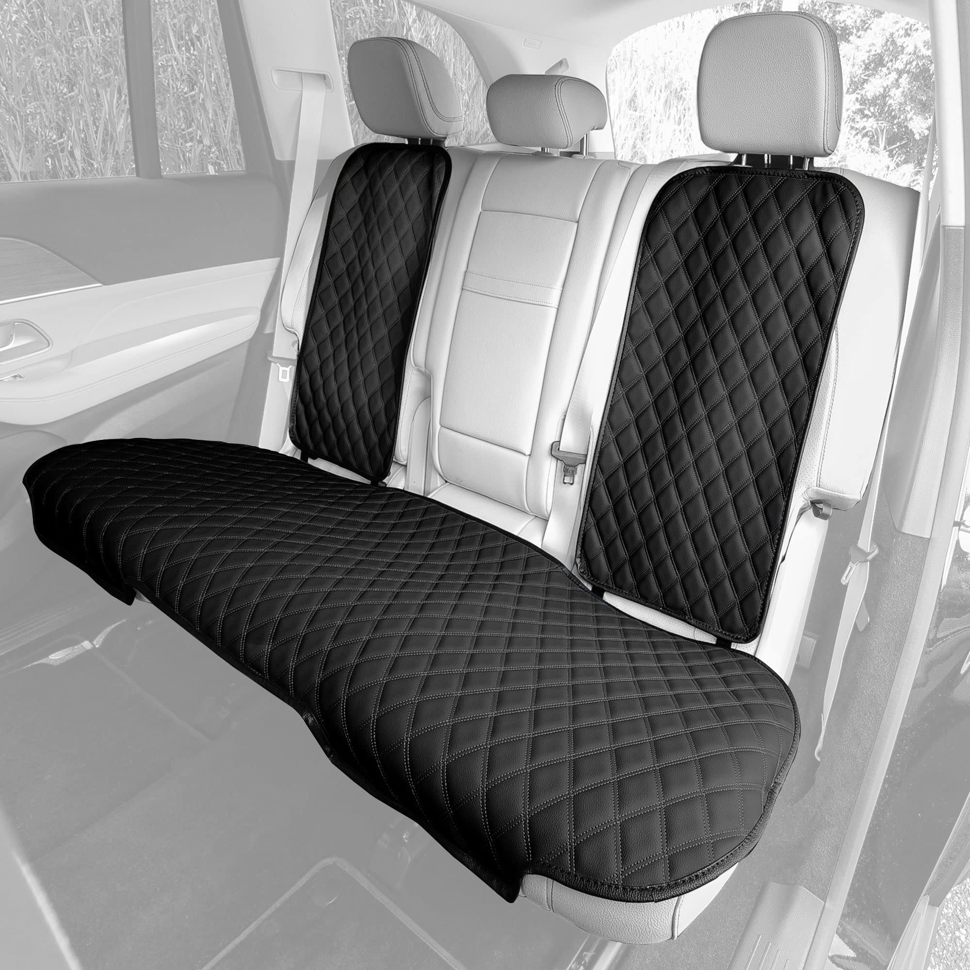 Premium FH Group Black Faux Leather Car Seat Cushion - Universal Fit Rear Seat Cover with Non-Slip Silicone Backing for SUV, Sedan, Van - Comfort & Support for Long Drives, Road Trips & Daily Commutes