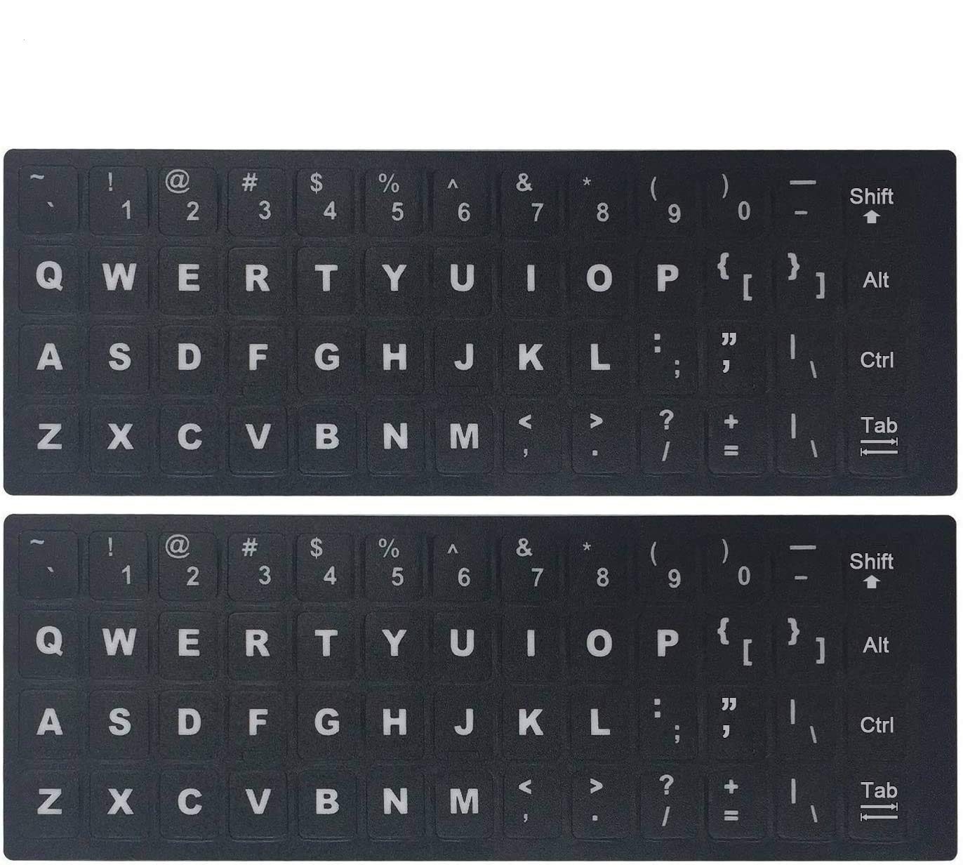 2PCS Universal English Keyboard Stickers - Matte Black Background with White Font, Replacement Key Stickers for Laptops & Desktops - Perfect for Typing, Coding & Office Work