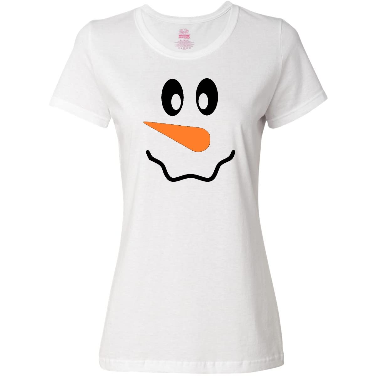 Inktastic Snowman with Carrot Nose and Smile Women's T-Shirt | Cute Christmas Graphic Tee for Women | Holiday Party & Casual Winter Wear
