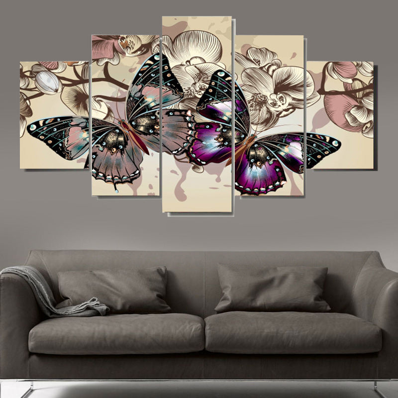 5Pcs Abstract Butterfly Canvas Wall Art Set - Modern Home Decor for Living Room, Bedroom, Office & Hotel Corridor - Ready to Hang Framed Paintings for Interior Design & Gift Giving