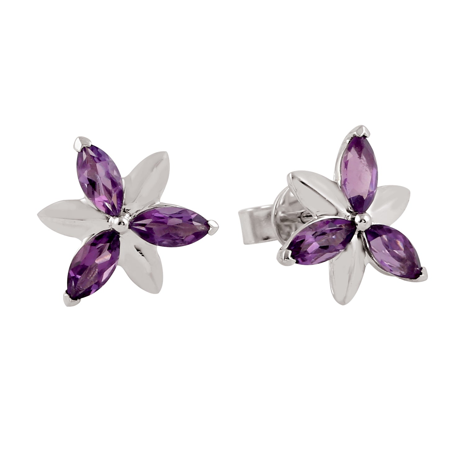 10K White Gold Marquise Cut Amethyst Stud Earrings for Women - Elegant Purple Gemstone Jewelry for Wedding, Party & Gift Giving