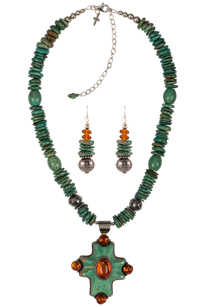 Sweet Tea Jewelry Turquoise & Amber Set – Handmade Boho Necklace & Earrings for Women | Perfect for Festivals, Weddings & Everyday Wear