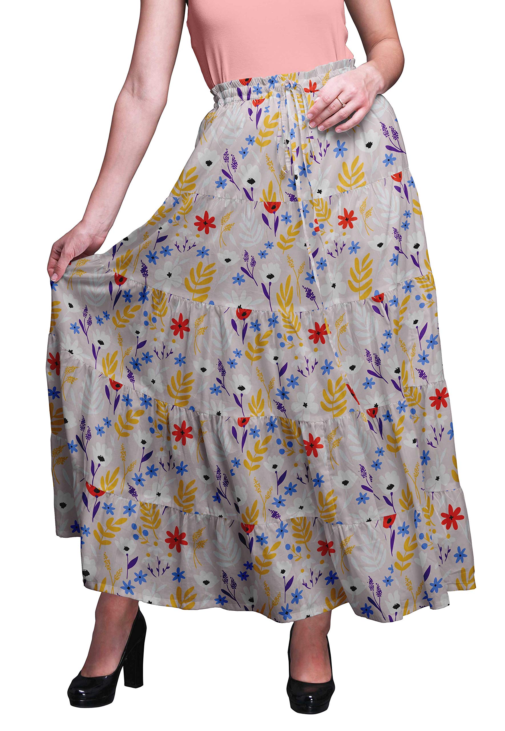 Bimba Printed Long 5-Tier Cotton Skirt for Women | Boho Maxi Skirt | Perfect for Beach, Vacation & Summer Outfits
