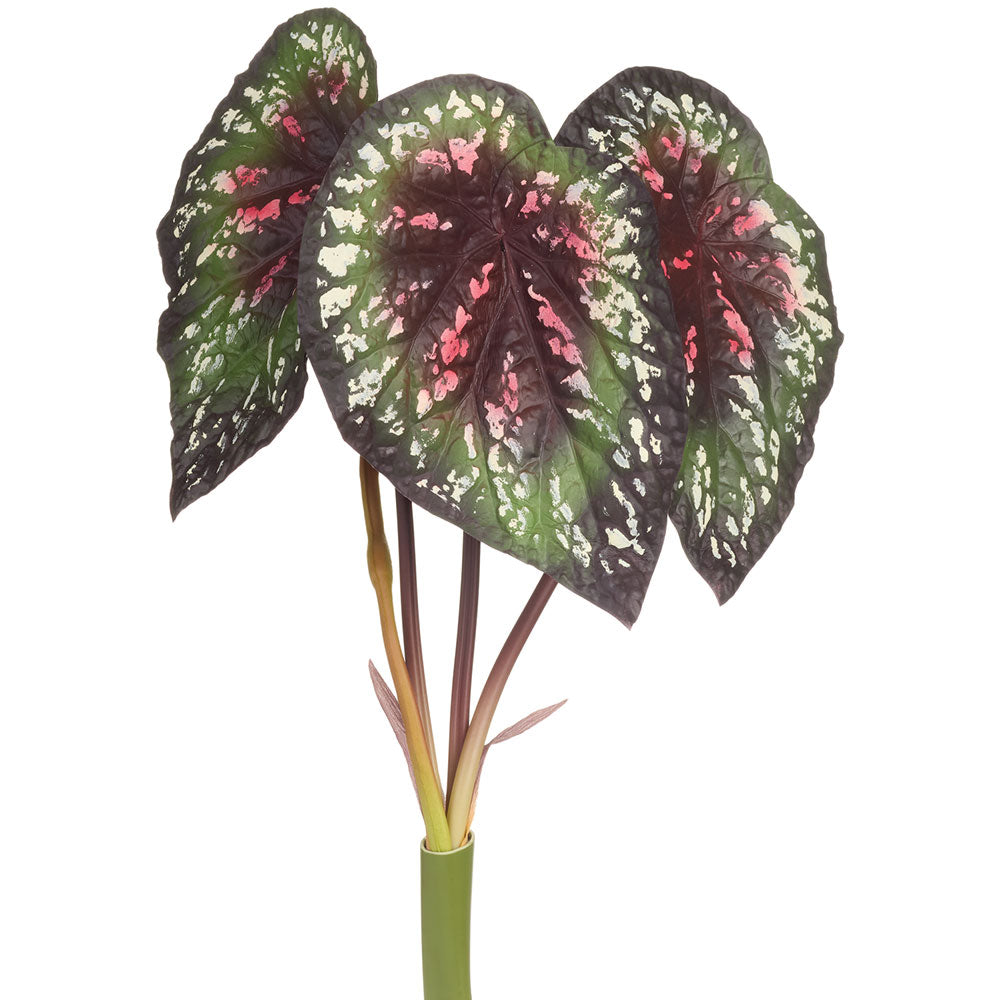 11.75 Inch Begonia Leaf Silk Plant - Green/Mauve Artificial Flowers (Pack of 8) for Home Decor, Wedding Centerpieces & Office Arrangements