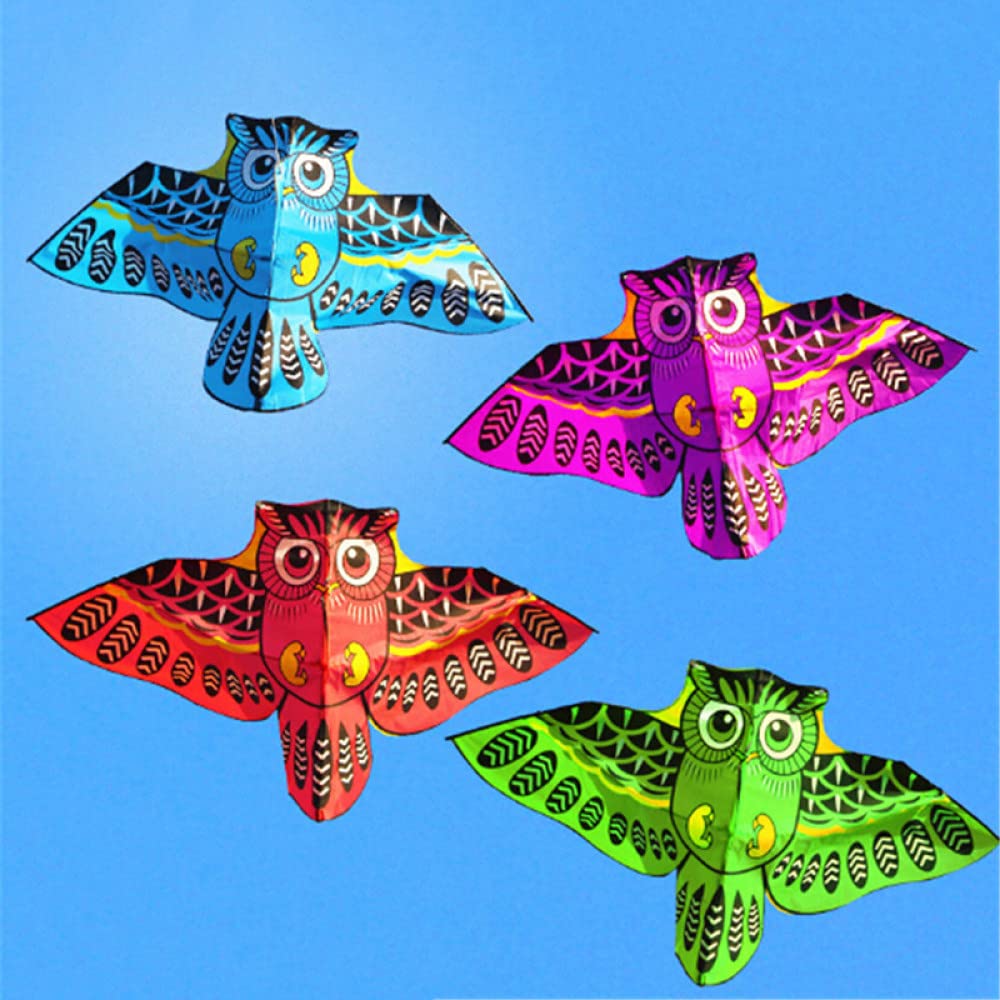 LOOMUCI 110cm Colorful Cartoon Owl Kite with String - Kids Outdoor Flying Toy for Beach, Park & Family Picnics - Easy to Fly & Durable Design