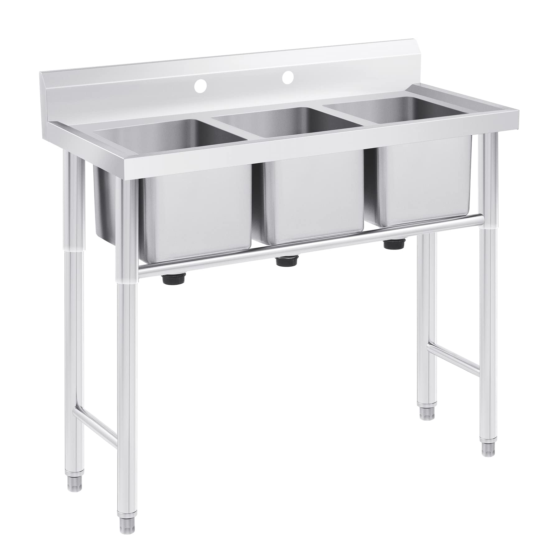 3 Compartment Commercial Stainless Steel Sink - Heavy Duty Free Standing Restaurant Sink Station with Strainer - 39