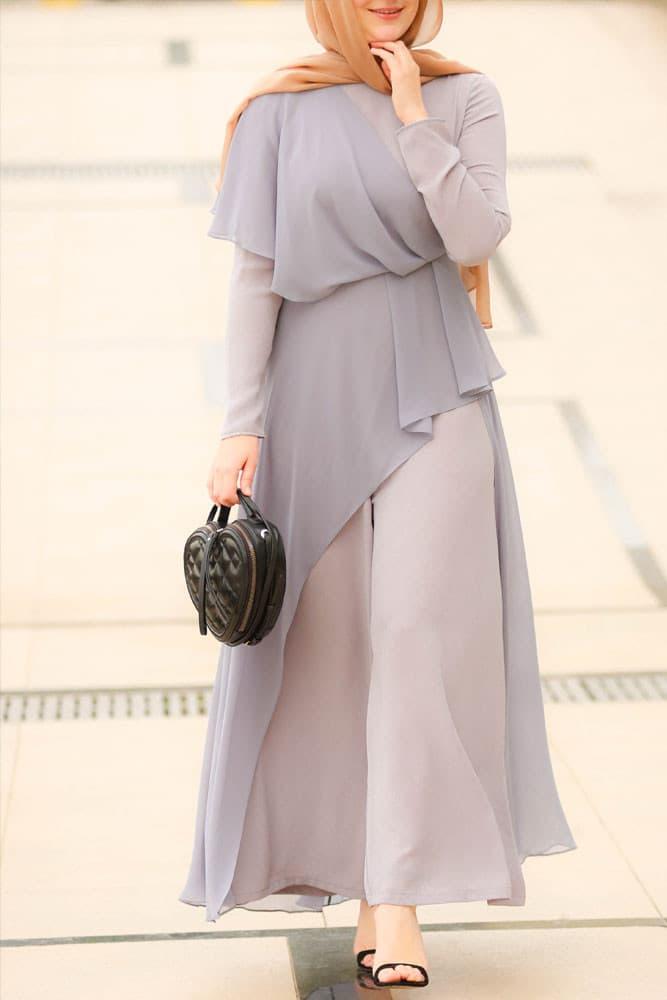Elegant Palazzo Jumpsuit with Asymmetrical Chiffon Skirt - Women's Fashion Romper for Party, Wedding & Special Occasions