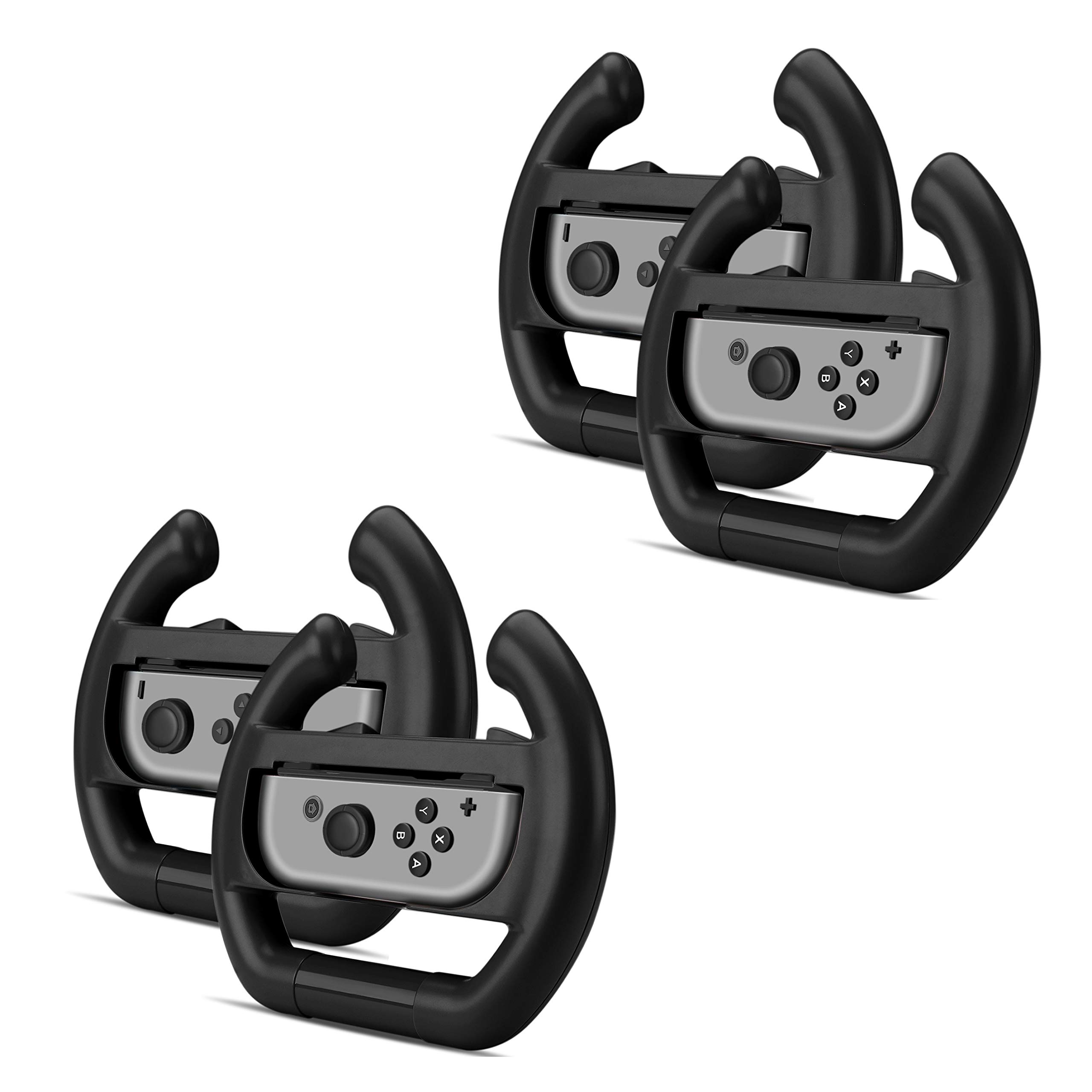 TNP Switch Wheel for Joy-Con Controller (Set of 4) - Racing Steering Wheel Grip Handle Kit for Nintendo Switch - Perfect for Mario Kart, Racing Games & Multiplayer Fun (Black)