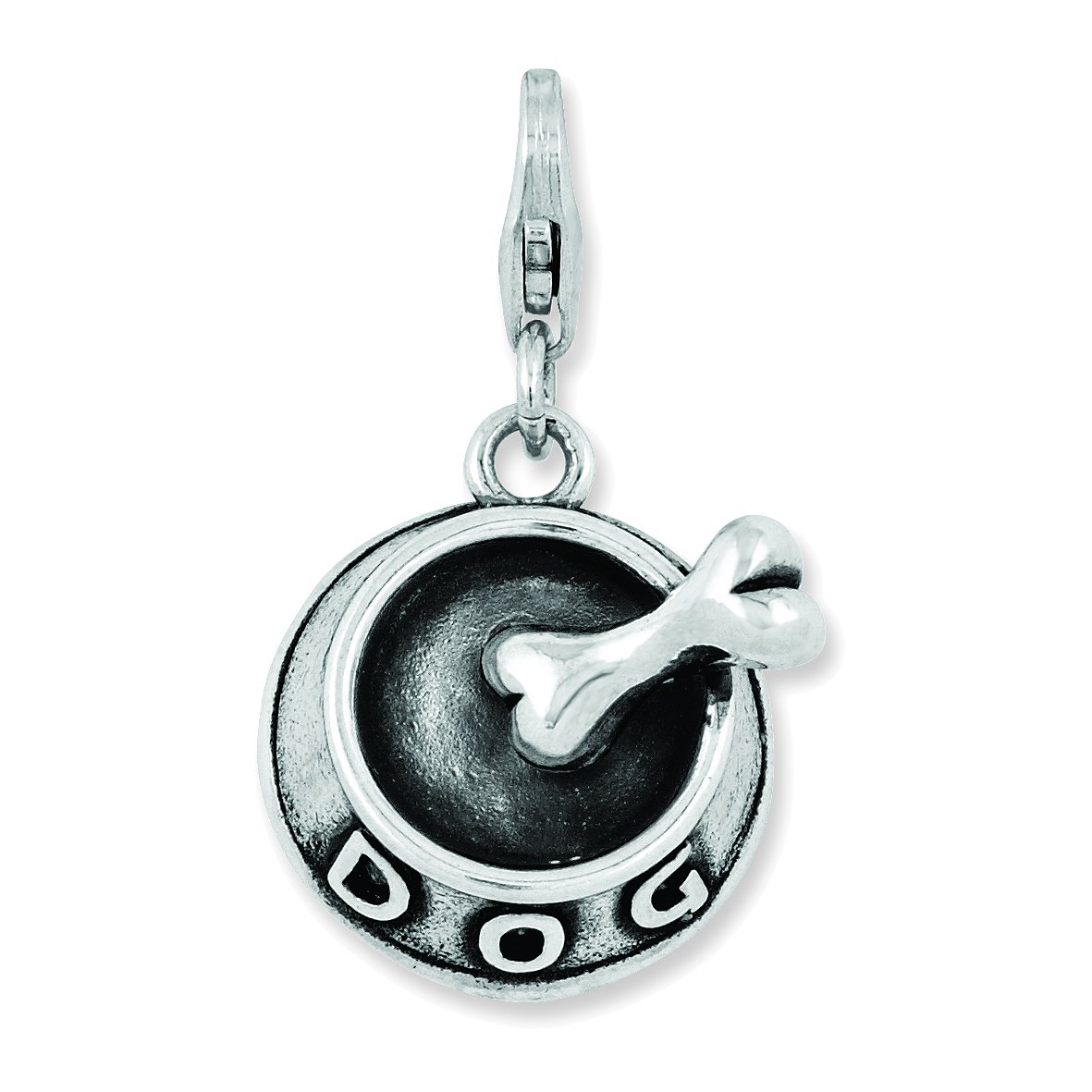 Amore La Vita Sterling Silver 3D Dog Bowl & Bone Pendant Charm with Lobster Clasp - Perfect for Pet Lovers Jewelry, Dog-Themed Gifts & Everyday Wear