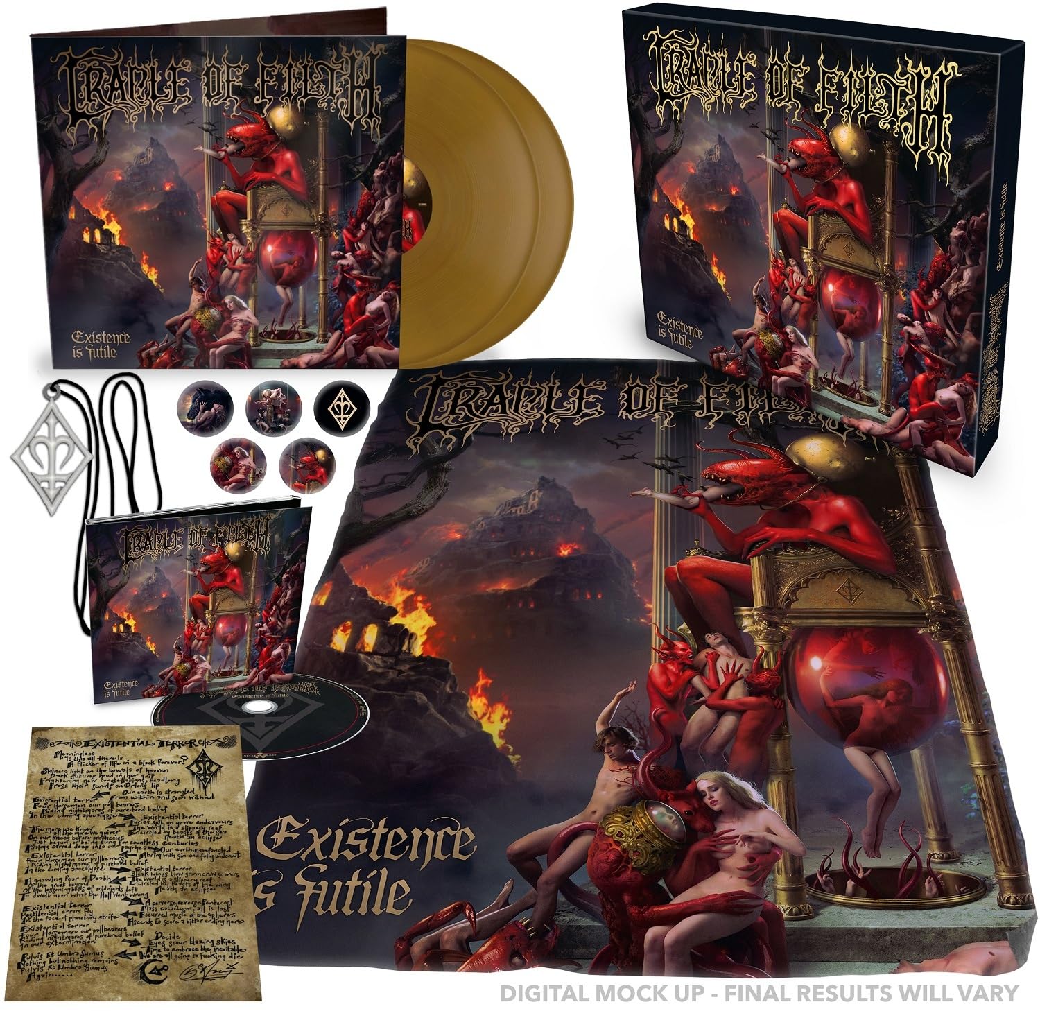 Existence Is Futile BOX Set with DIGI (Gold Edition) - Includes Buttons, Flag, Necklace & Lyrics Sheet | Perfect for Music Collectors & Fans