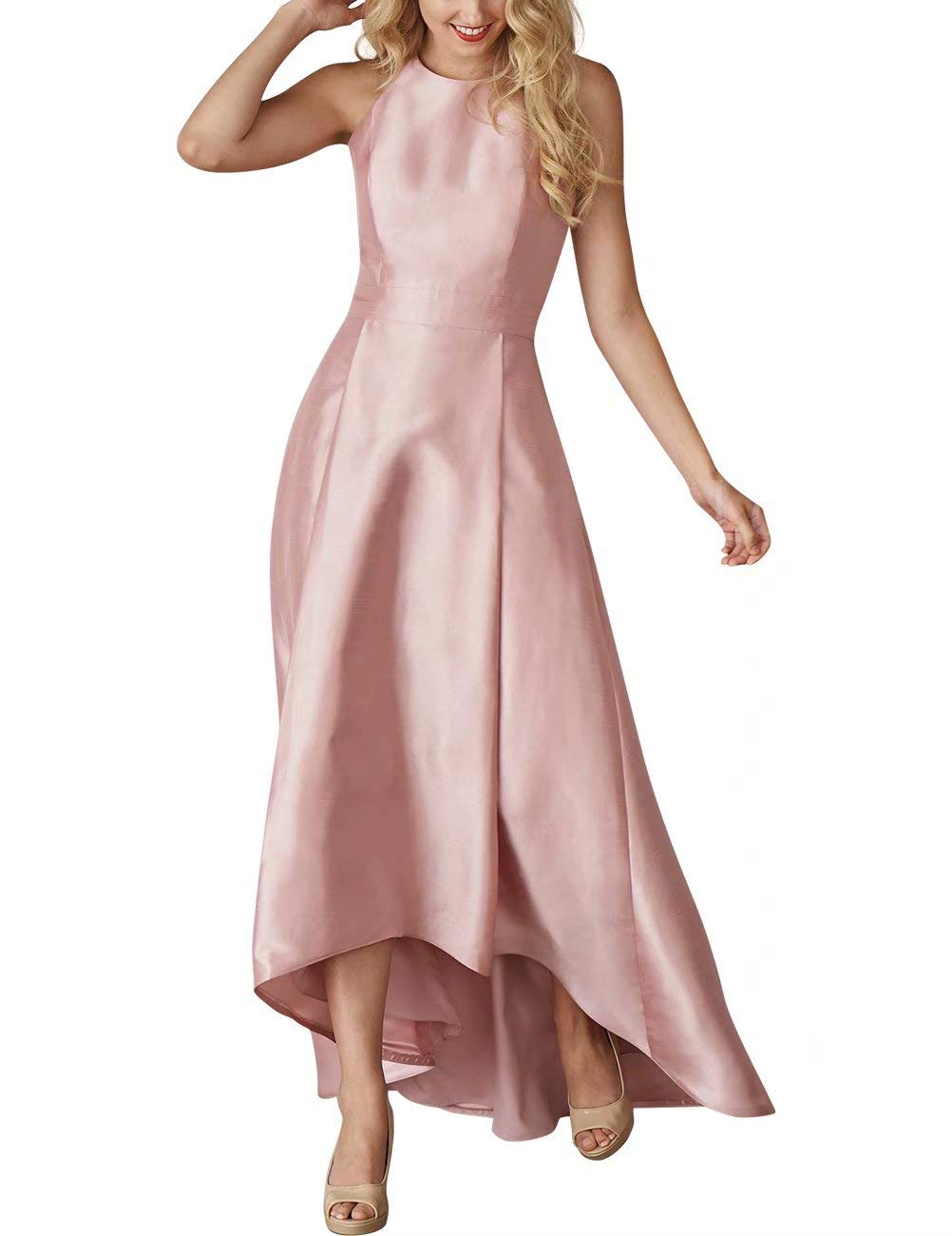 Lilibridal Women's Satin Bridesmaid Dress High Low Hem Black Prom Gown Long Evening Dress for Weddings, Parties & Formal Events