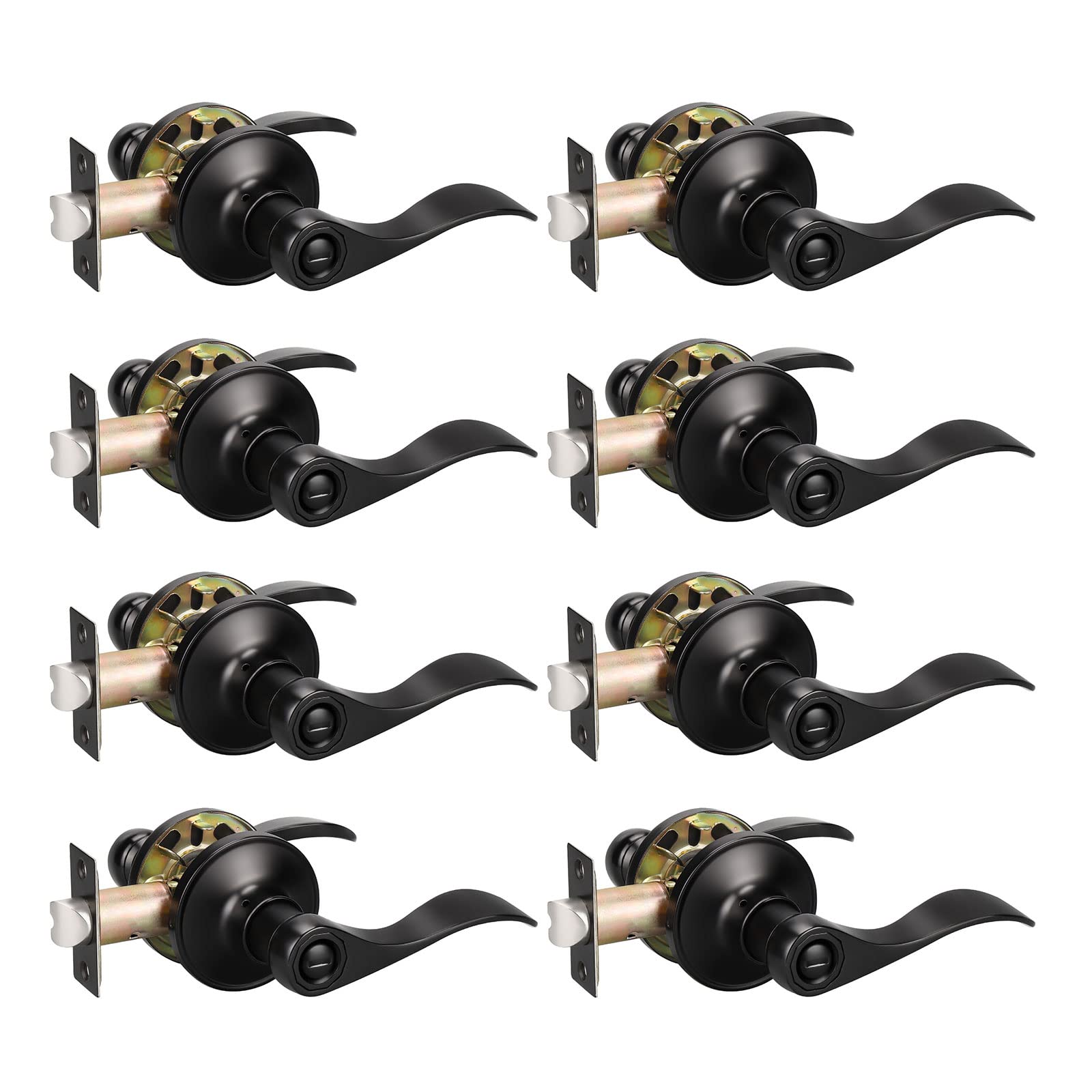 KNOBWELL 8 Pack Matte Black Door Knobs - Interior Bedroom & Bathroom Privacy Door Handles with Thumb Turn Lock, Reversible for Left/Right Hand - Perfect for Home, Office, and Commercial Spaces