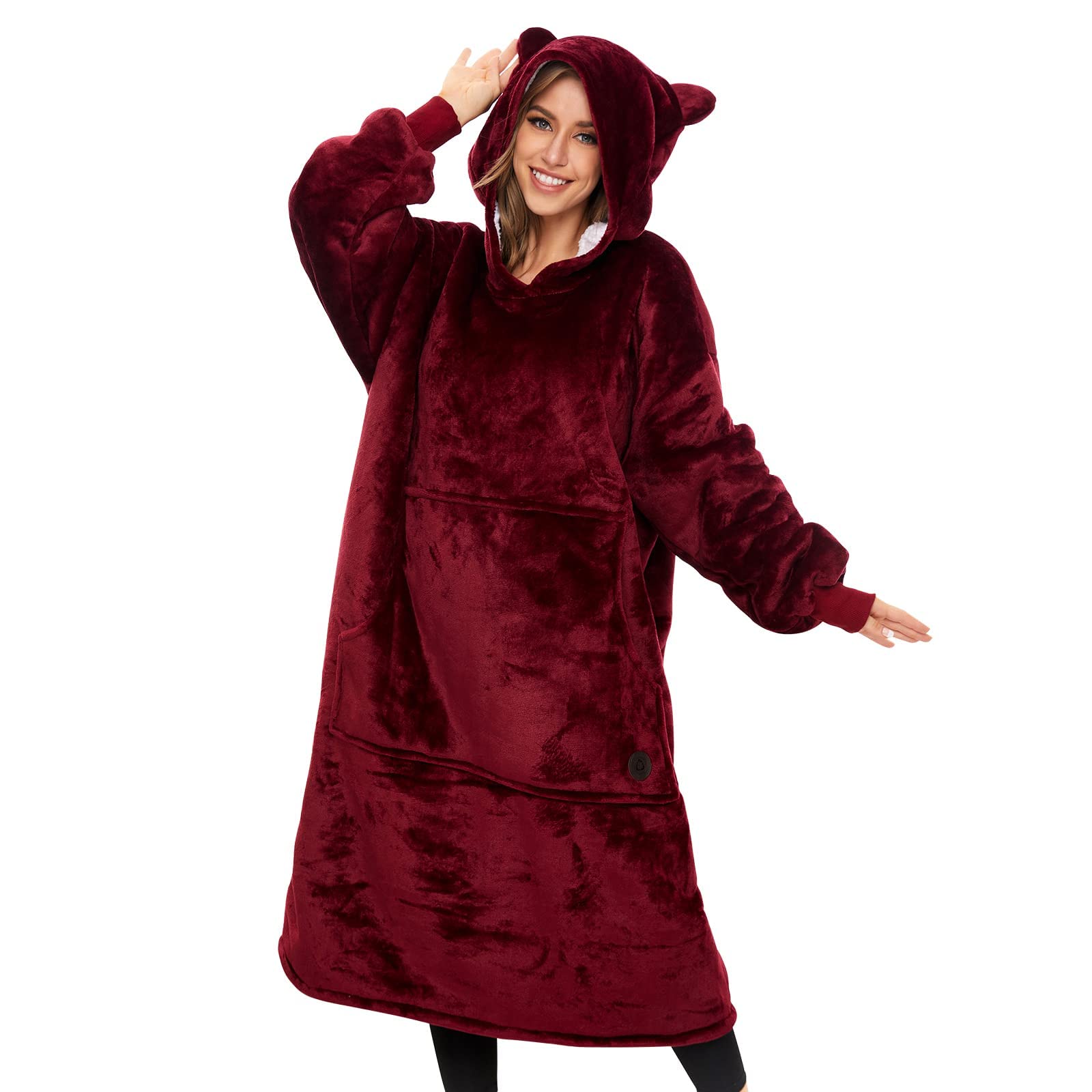 THREE POODLE Oversized Sherpa Wearable Blanket Hoodie - Ultra Soft & Warm Fleece Hooded Sweatshirt for Women, Men & Kids | Perfect for Lounging, Netflix Nights & Winter Comfort