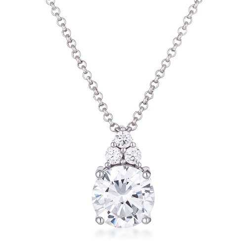 Elegant Rhodium Plated 9mm Clear Cubic Zirconia Pendant Necklace - Perfect for Weddings, Parties & Everyday Jewelry
