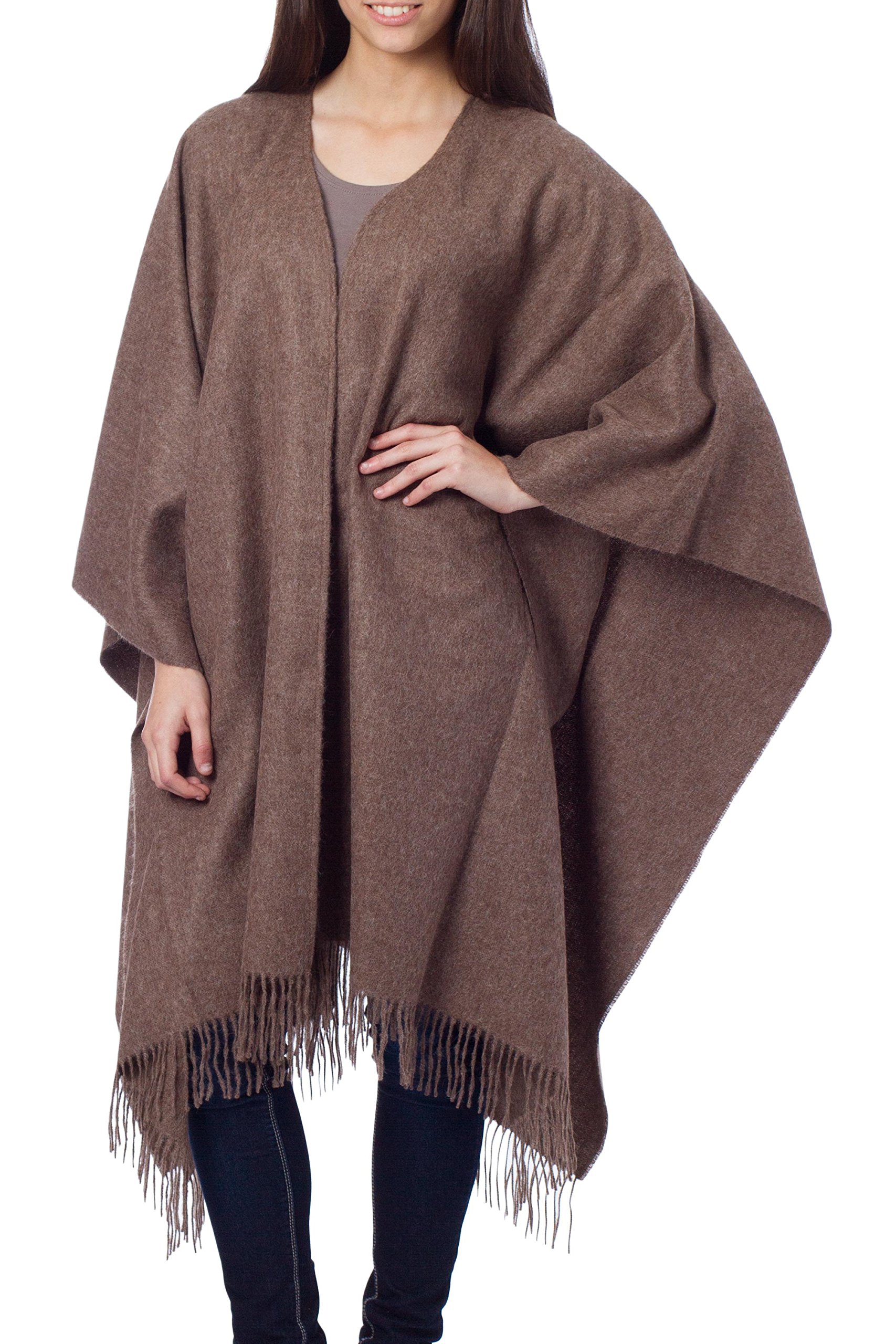 NOVICA 100% Alpaca Ruana Shawl - Soft & Warm Dark Brown Wrap for Women - Perfect for Fall, Winter & Special Occasions