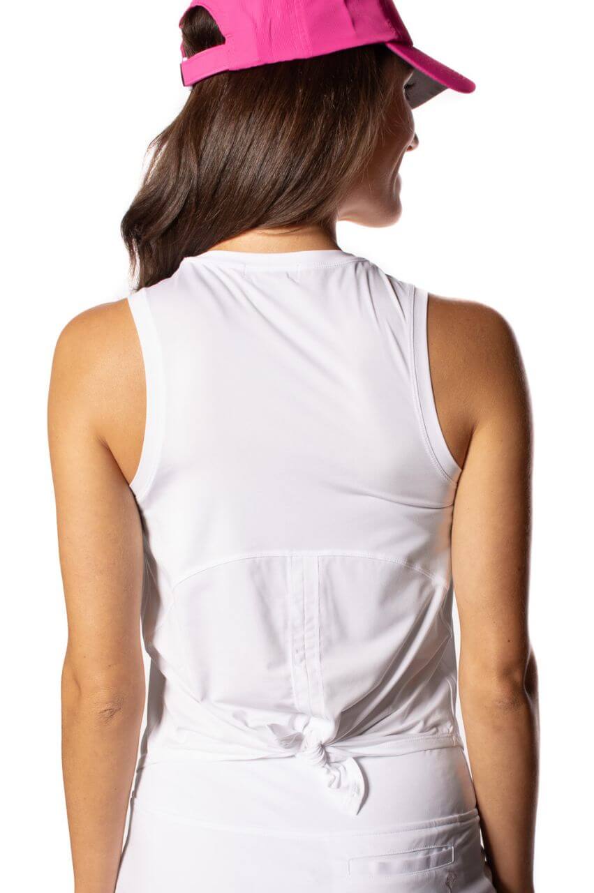White Sleeveless Sport Tie Top - Breathable Workout Tank for Women | Perfect for Yoga, Running & Gym