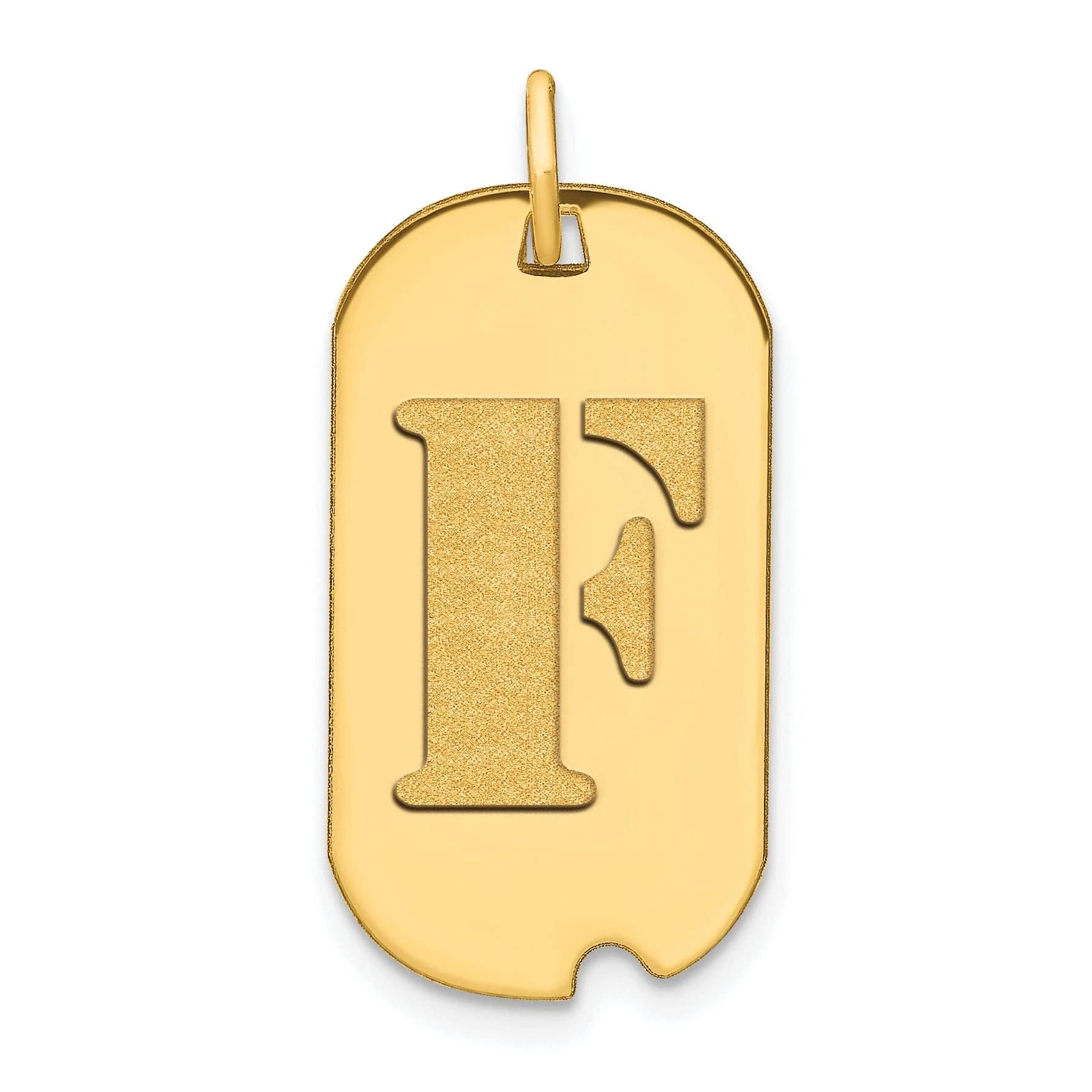 14K Yellow Gold Polished Block Letter F Initial Dog Tag Charm Pendant - Perfect for Necklaces, Gifts & Personalized Jewelry