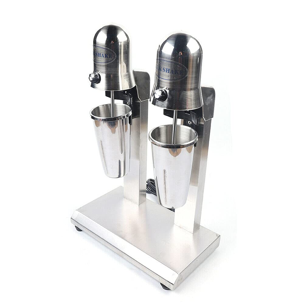 Commercial 110V 560W Dual Head Stainless Steel Milk Shaker & Drink Mixer - Smoothie, Malt & Soft Cream Blender with Measuring Cups & 2 Speed Settings - Perfect for Coffee Shops, Bars, Restaurants & Smoothie Businesses