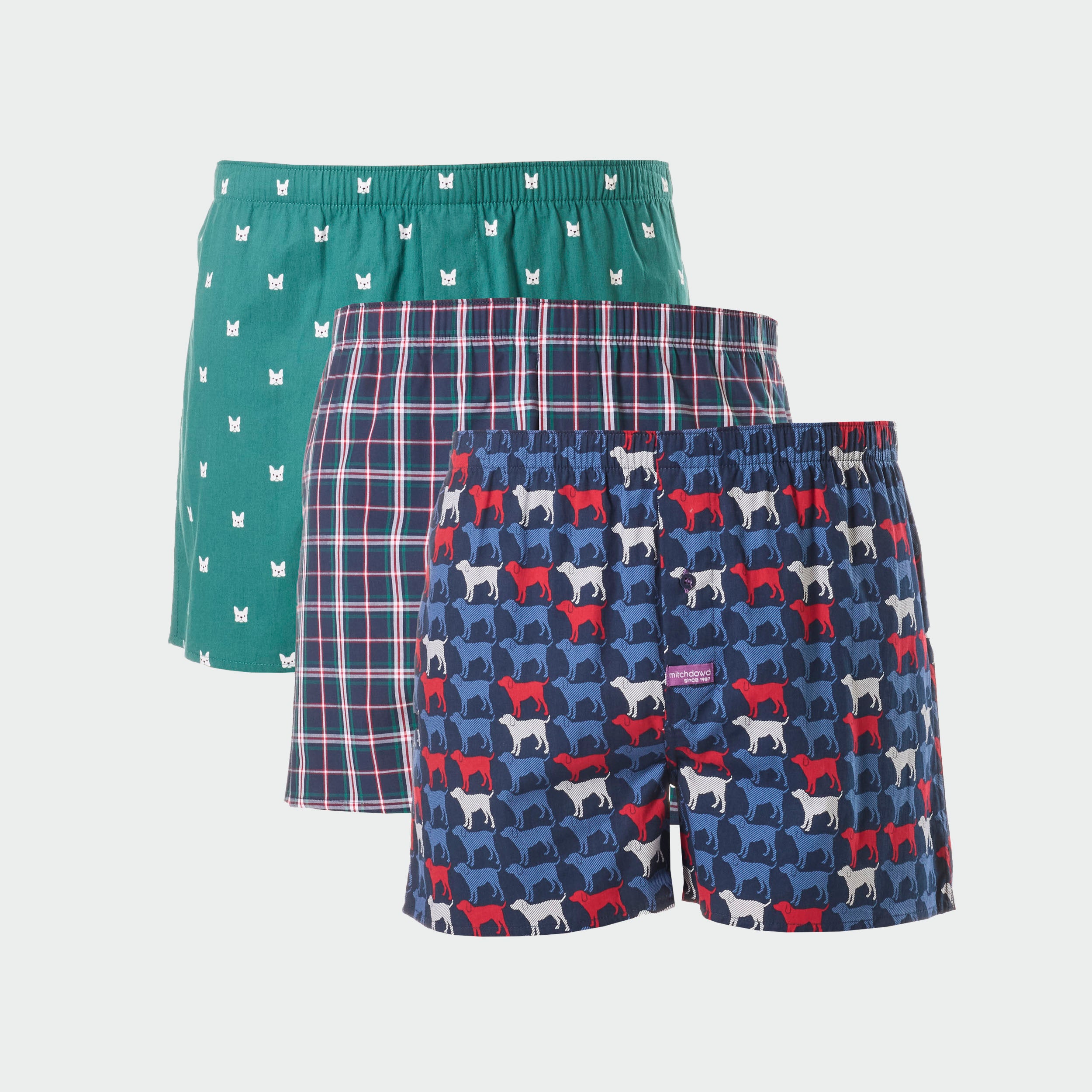 Men's Cotton Checker Print Boxer Shorts 3-Pack - Navy Blue | Soft Breathable Underwear for Daily Wear, Travel & Lounge