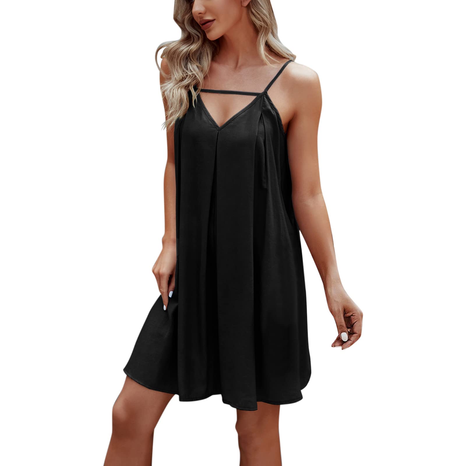 Women's Summer Casual Loose Fit Solid Color A-Line Mini Dress - Sleeveless Party Dress for Beach, Vacation & Outdoor Events