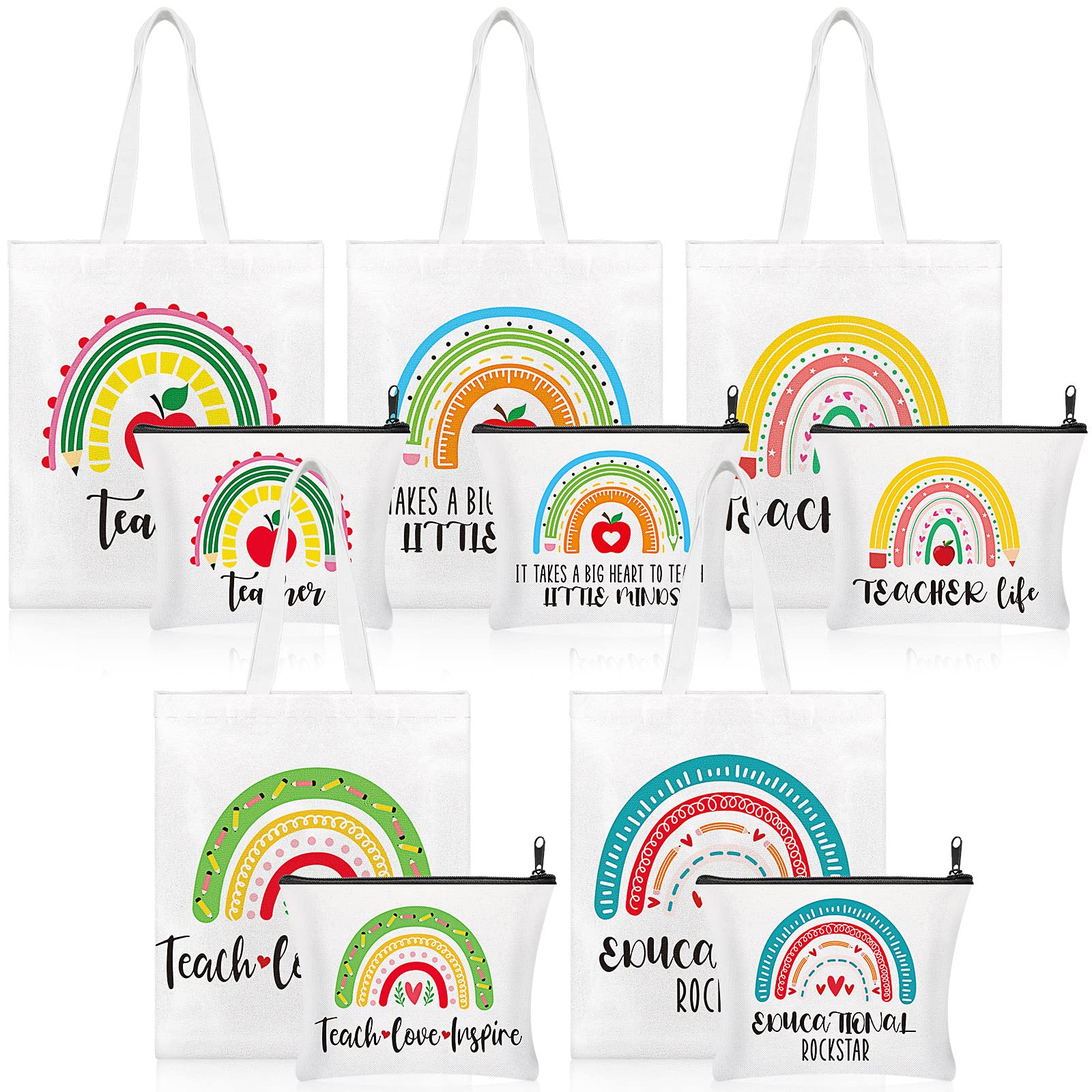 Amylove 10-Piece Teacher Appreciation Gift Set - Canvas Tote Bag & Makeup Pouch for Women - Perfect for Teacher Week, End of Year Gifts & Back to School Supplies