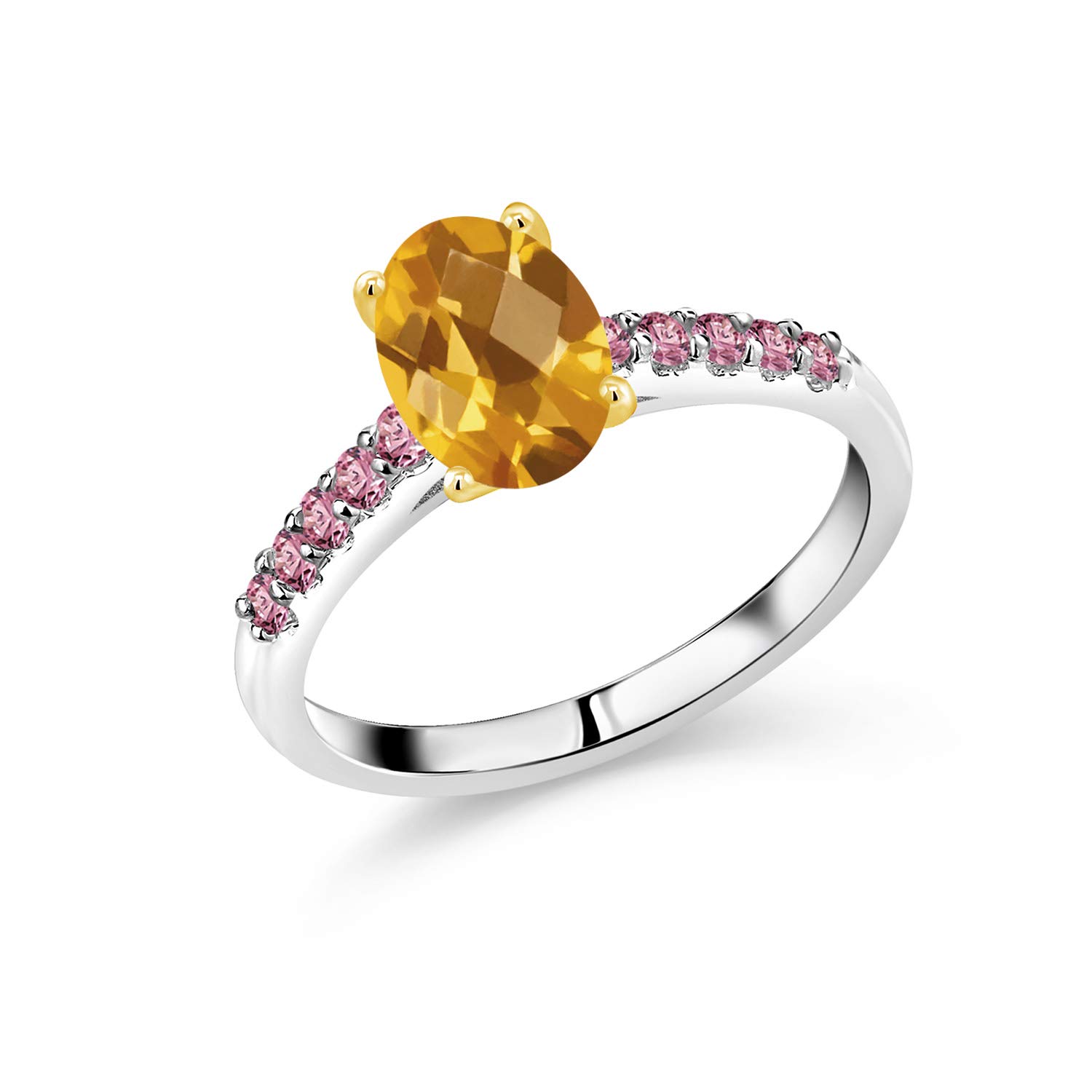 2.03Ct Oval Citrine & Pink Diamond Ring in 925 Silver & 10K Gold - Elegant Jewelry for Weddings & Parties