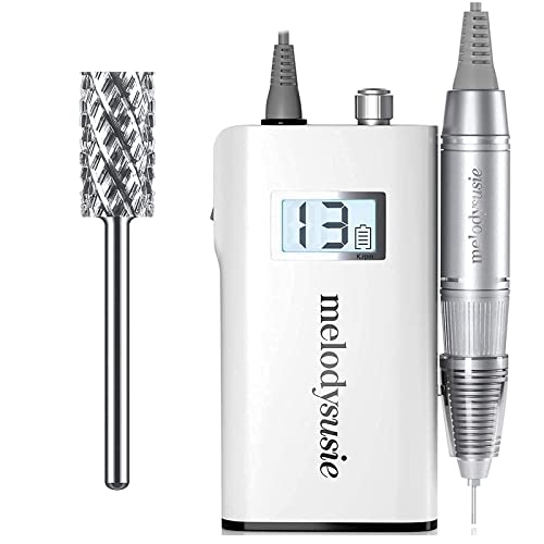 MelodySusie Professional 30000 RPM Rechargeable Nail Drill Kit - Portable Electric Nail File with Long-Lasting Battery & Tungsten Carbide Bits (4X Coarse) - Perfect for Salon, Home Manicure & Nail Art for Left/Right Handed Users