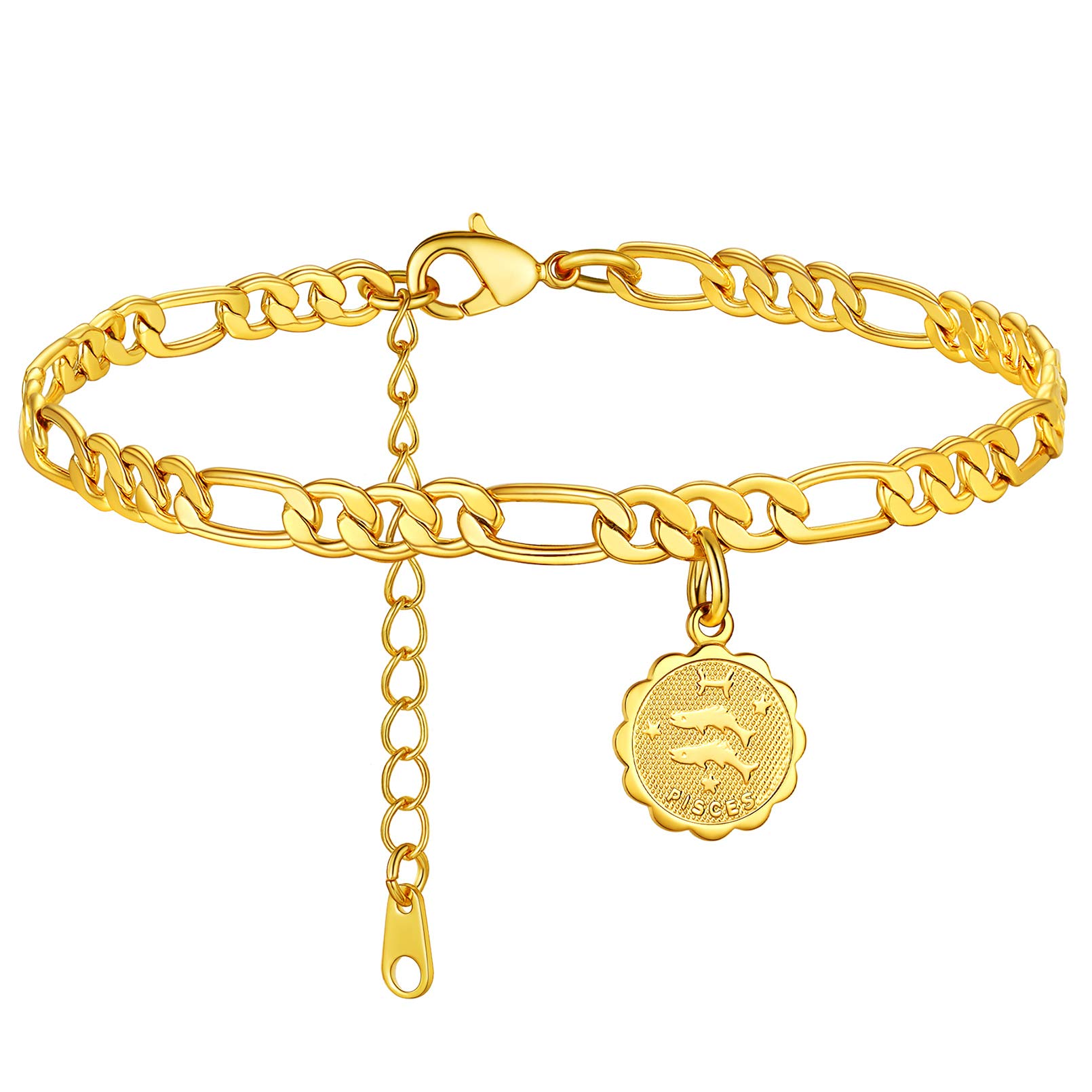 FaithHeart Customizable Zodiac Anklet for Women - 18K Gold Plated Stainless Steel Adjustable Ankle Bracelet Jewelry with Gift Box - Perfect for Birthdays, Anniversaries & Beach Vacations