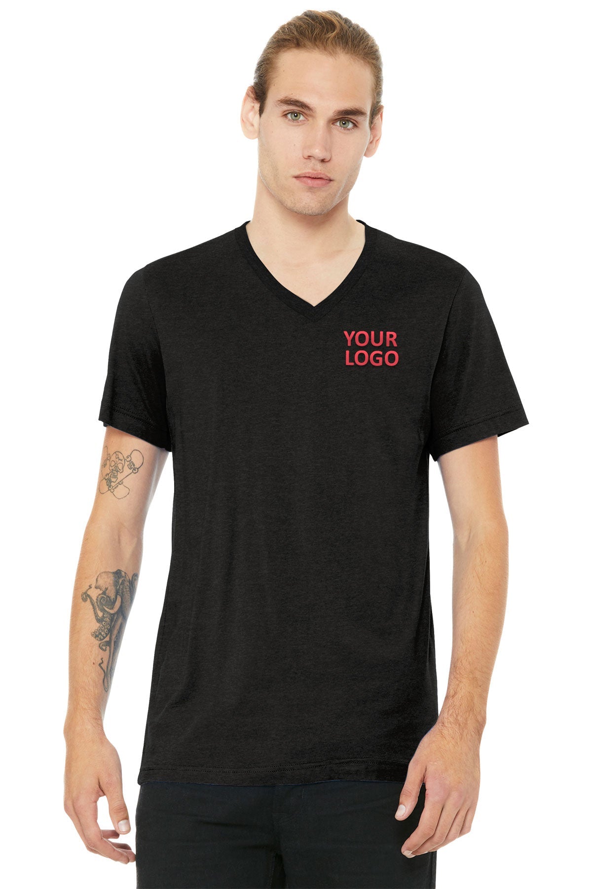 Bella Canvas Unisex Heather V-Neck T-Shirt - Soft Cotton Tee for Men & Women - Black - Perfect for Casual Wear, Layering & Everyday Outfits