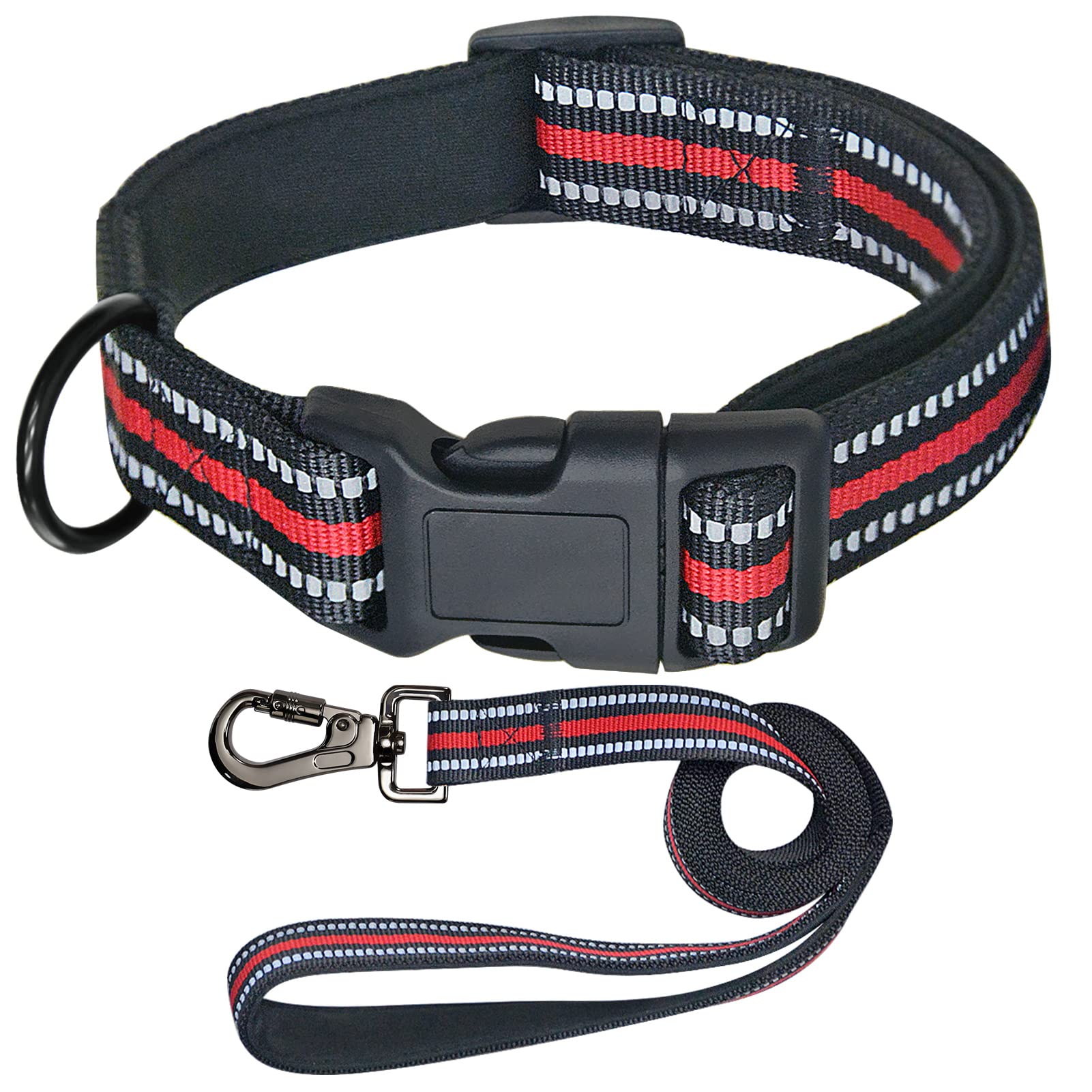 YOUECK Reflective Dog Collar - Soft Neoprene Padded & Breathable Nylon Adjustable Pet Collar with Leash for Small Medium Large Dogs (11.8