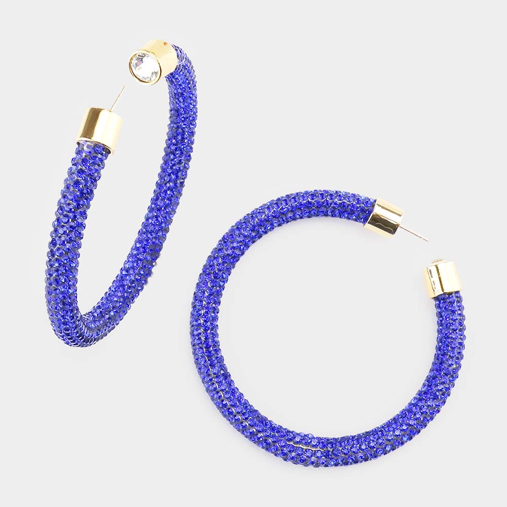 Sparkling Blue Rhinestone Half Hoop Earrings for Women | 2.5 Inch Elegant Dangle Earrings | 482471 | Perfect for Parties, Weddings & Date Nights