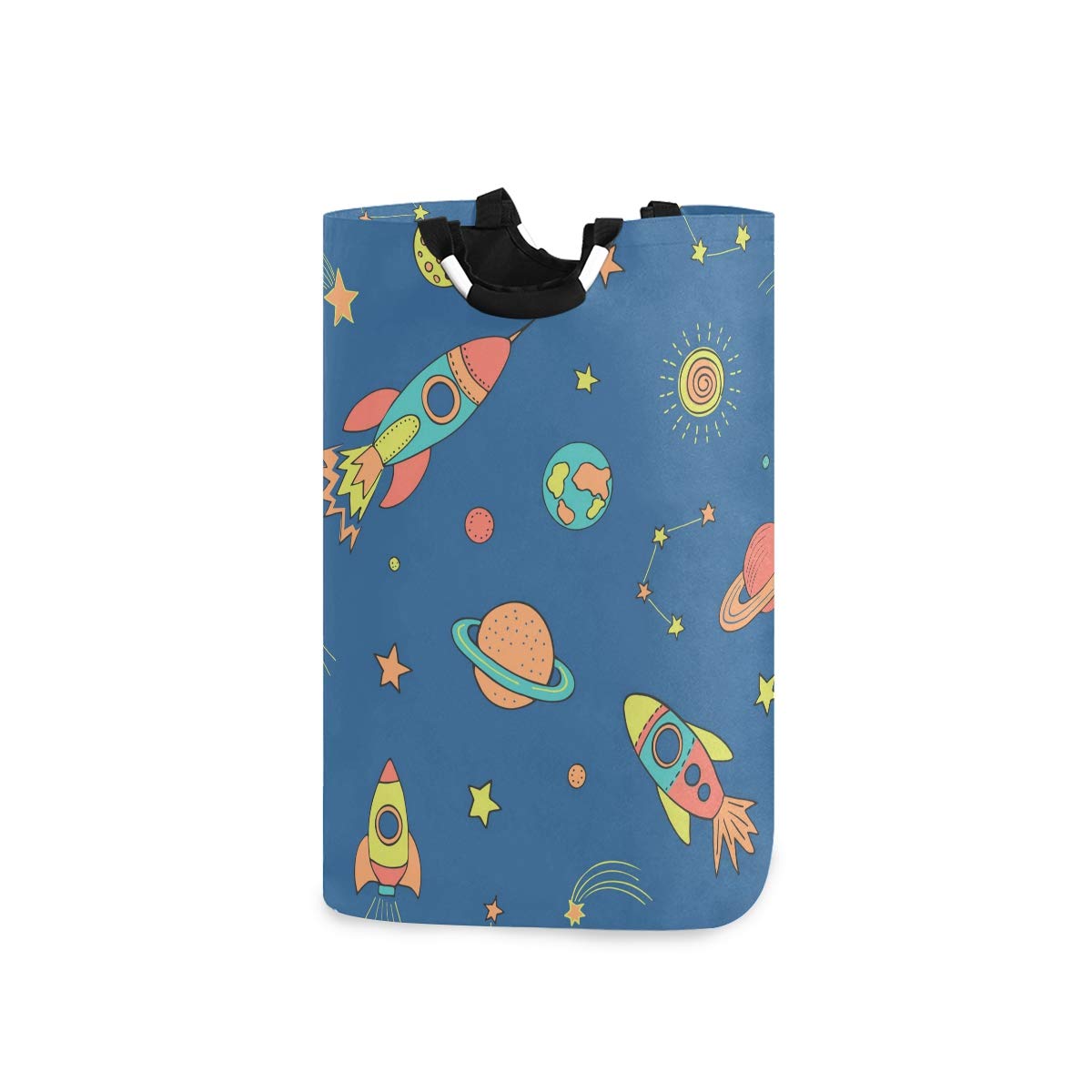 Outer Space Rocket Laundry Basket - Collapsible Clothes Hamper for Kids, Durable Dirty Clothes Storage Organizer with Handle - Perfect for Bedroom, Nursery, and Playroom Organization