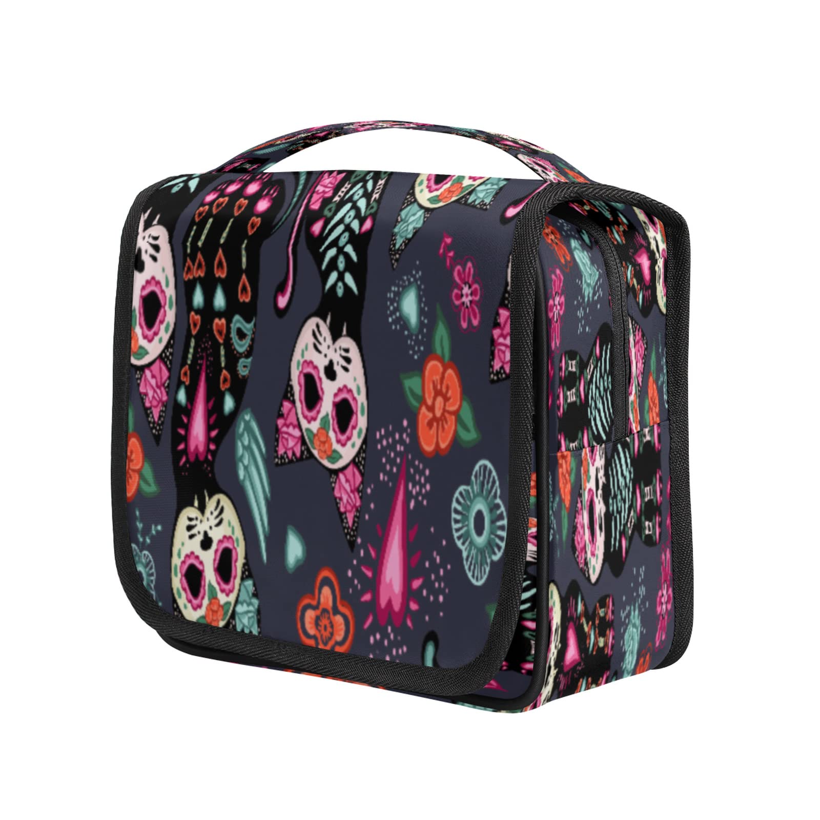 Waterproof Hanging Toiletry Bag for Travel - Portable Cosmetic Organizer with Floral Cat & Skull Design for Women, Men & Kids - Perfect for Bathroom, Shower, Camping & Vacation Gifts