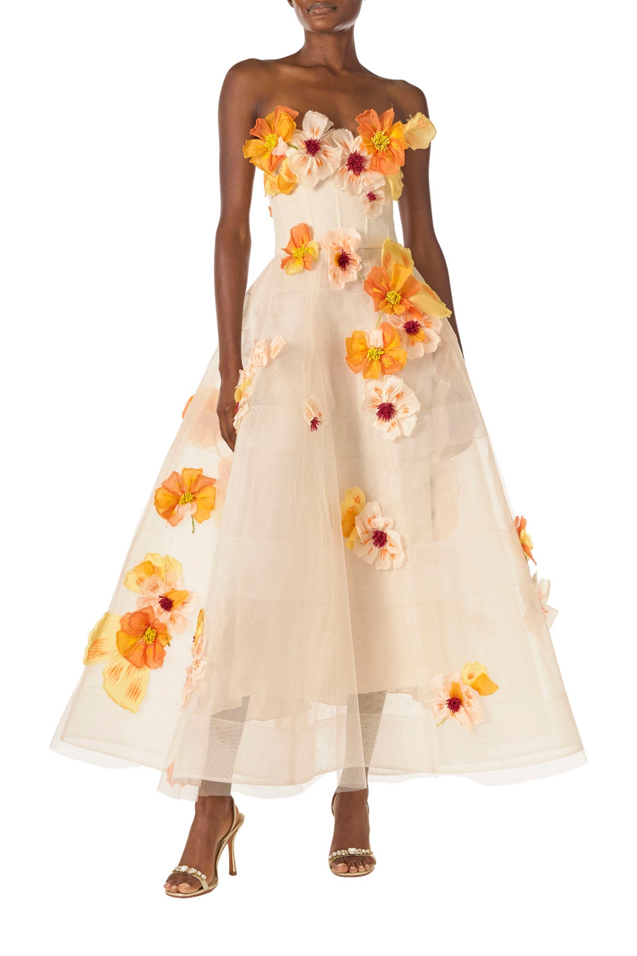 Poppy Embroidered Tea Length Dress - Floral Summer Dress for Women - Perfect for Garden Parties, Weddings & Special Occasions