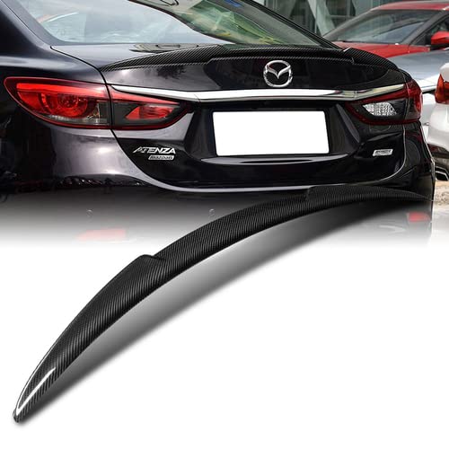 Black Real Carbon Fiber V-Style Rear Trunk Spoiler Wing for 2014-2017 Mazda 6 & 2015-2016 Models - High-Performance Car Styling Upgrade for Sporty Look & Aerodynamics