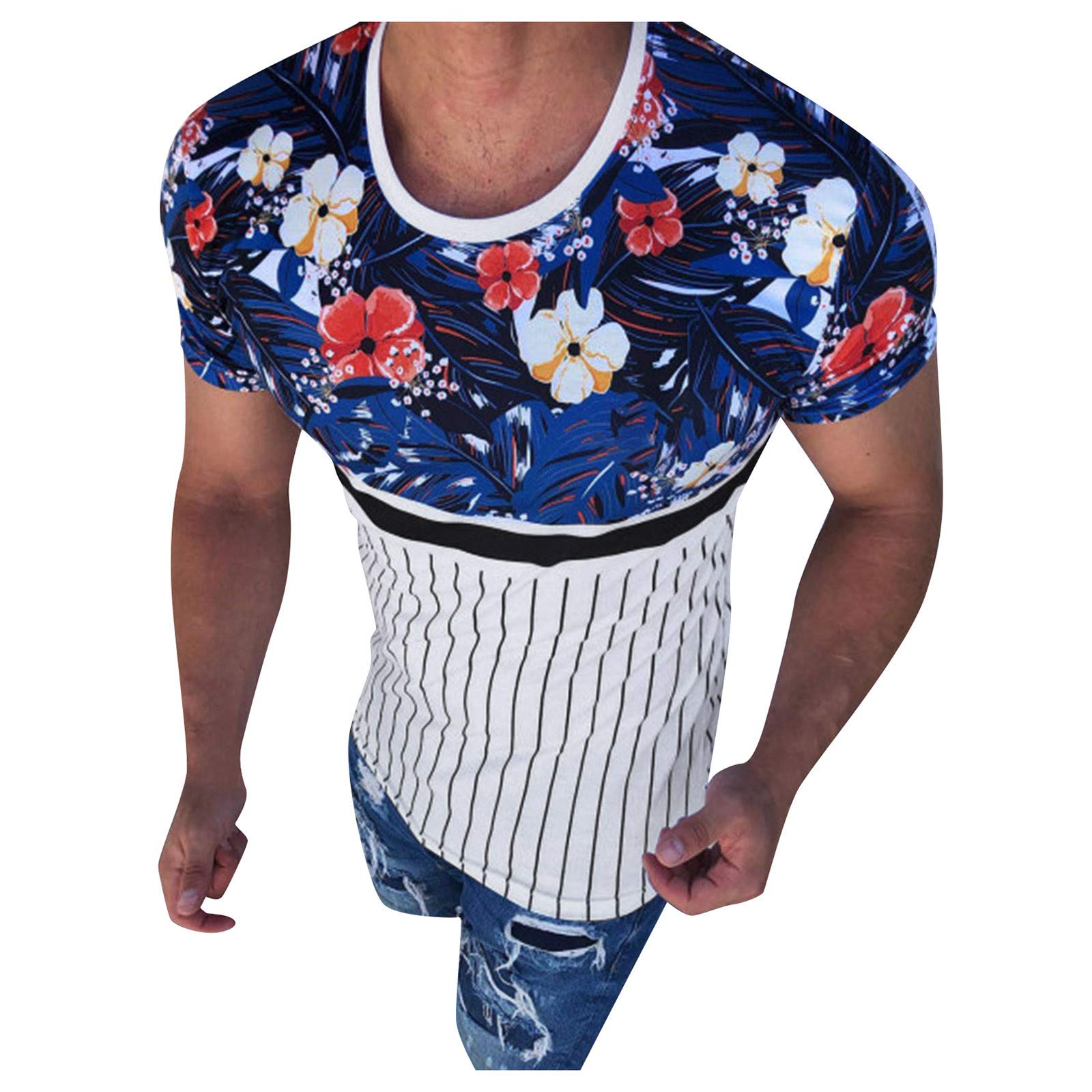 Men's Summer Casual Short Sleeve Striped Patchwork Slim Fit Blouse - Perfect for Beach Outings, Vacation Wear & Summer Fashion