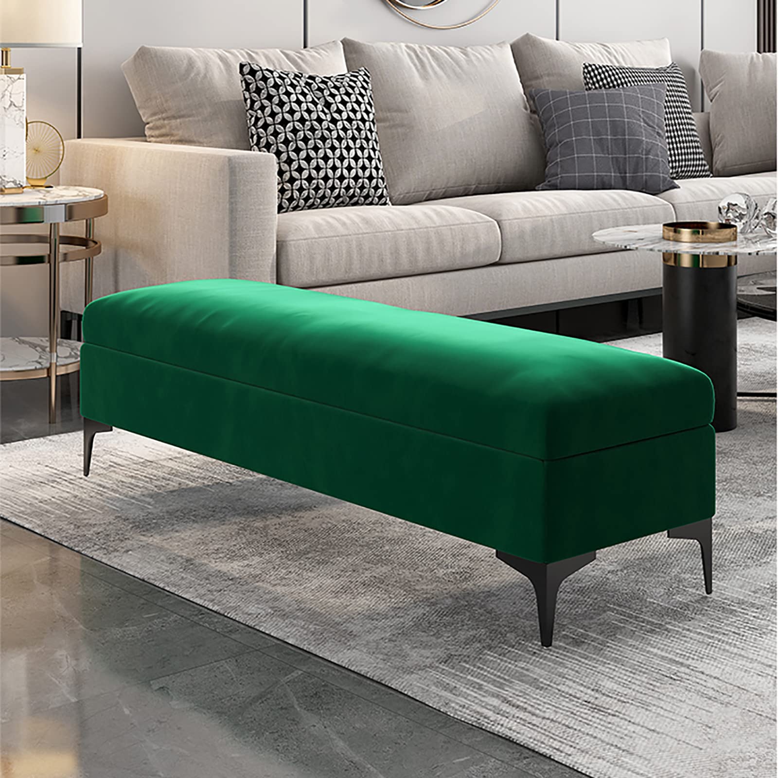 Premium Velvet Upholstered Storage Bench Ottoman - 60x40x43cm (24x16x17in) No Assembly Needed, Green Bedroom Bench with Hidden Storage | Perfect for Bedroom Seating, End of Bed Storage, Living Room Footrest & Entryway Organizer