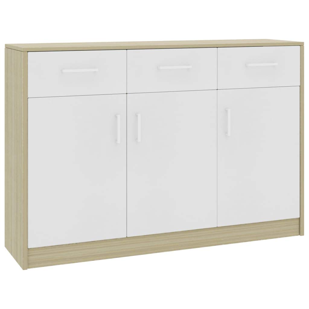 Modern Sideboard Buffet Cabinet with 3 Doors & 3 Drawers, White & Brown Wood Storage Kitchen Cupboard, Console Table for Dining Room, Living Room, or Entryway
