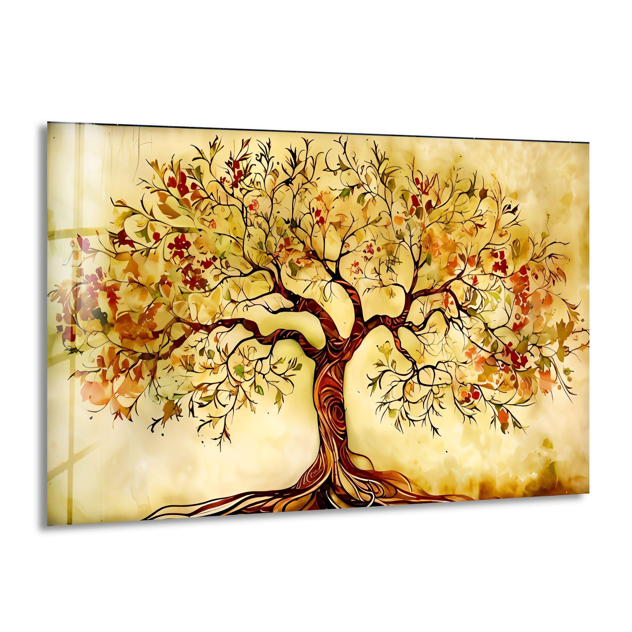 Elegant Beige Tree Glass Wall Art - Handmade Modern Home Decor for Living Room, Bedroom & Office - Perfect Gift for Housewarming & Holidays
