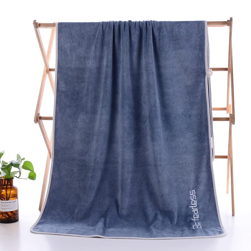LSZA Microfiber Bath Towel 70x140cm - Ultra Soft, Quick Drying & Highly Absorbent - Large Embroidered Beach Towel for Adults - Perfect for Pool, Spa, Gym & Travel - Blue
