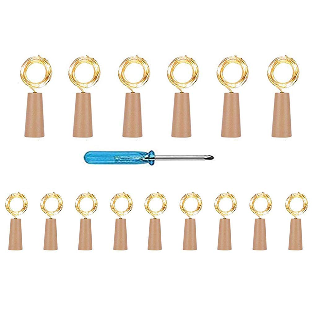 Aozhen 15Pcs LED String Lights for Wine Bottles - 10 LED Decorative Fairy Lights with Cork, Rainbow Christmas Party Lights for Home Decor, Bedroom, Wedding & Holiday (Yellow)