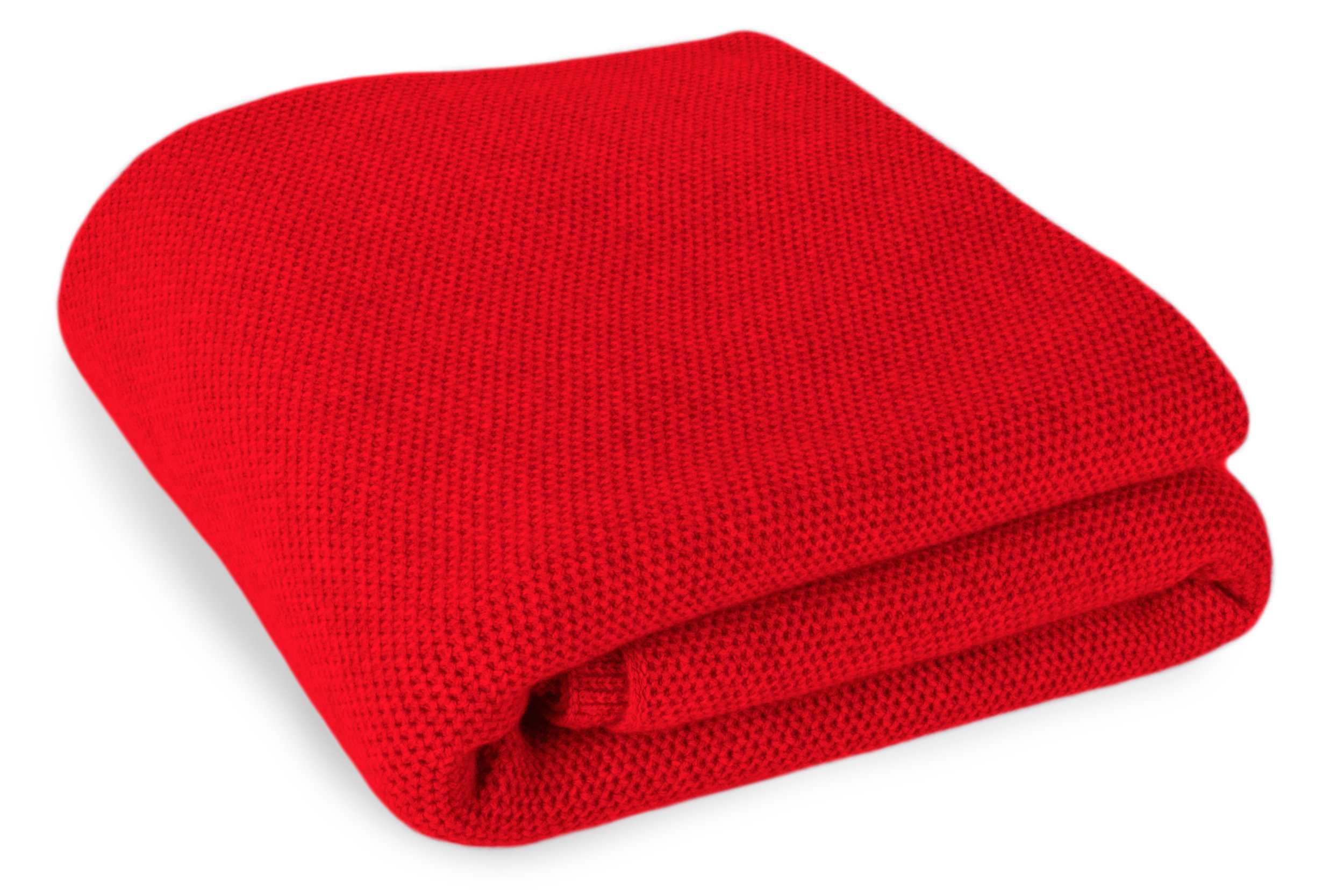 Luxury 100% Cashmere Waffle Stitch Blanket - King Size Soft Red Cashmere Throw - Handmade in Scotland - Perfect for Bed, Sofa & Gift Giving