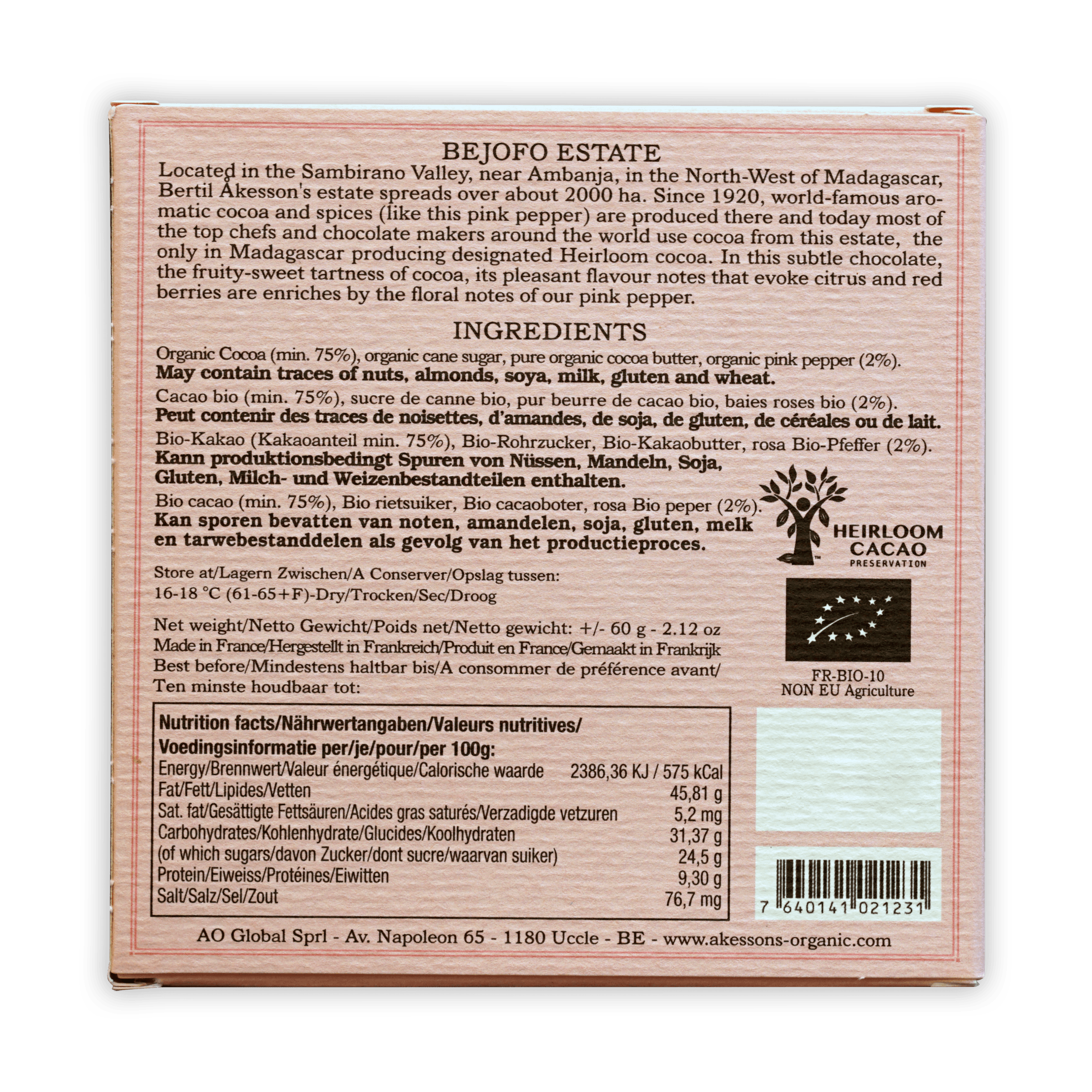 Premium Akesson's Madagascar Trinitario & Pink Pepper 75% Dark Chocolate Bar - Gourmet Organic Chocolate for Gifting, Baking & Dessert Making
