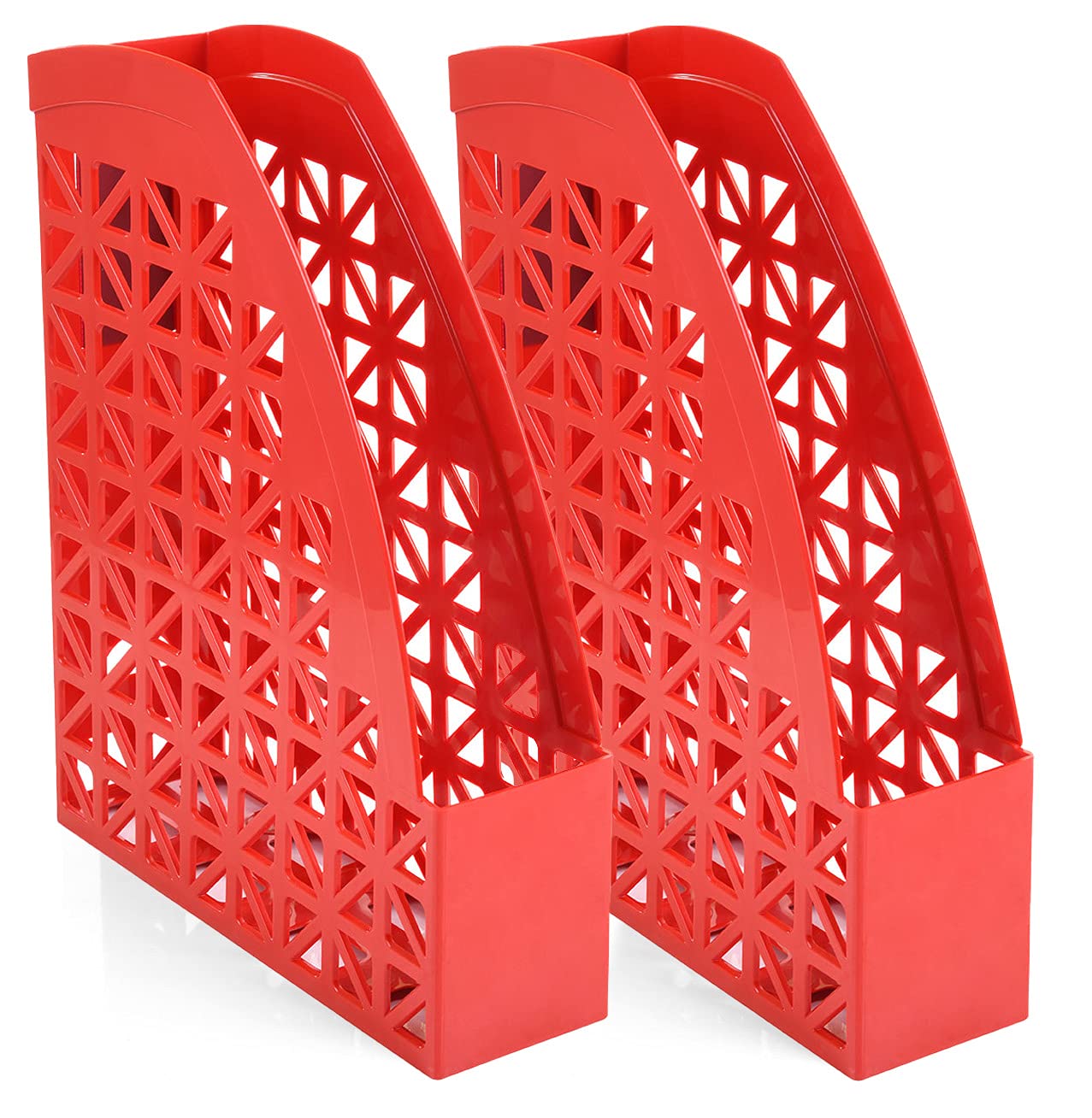 Mintra Office Plastic Desk Organizer Set of 2 - Magazine File Holder for Documents, Papers, and Folders - Red - Perfect for Home Office, School, and Workspace Organization