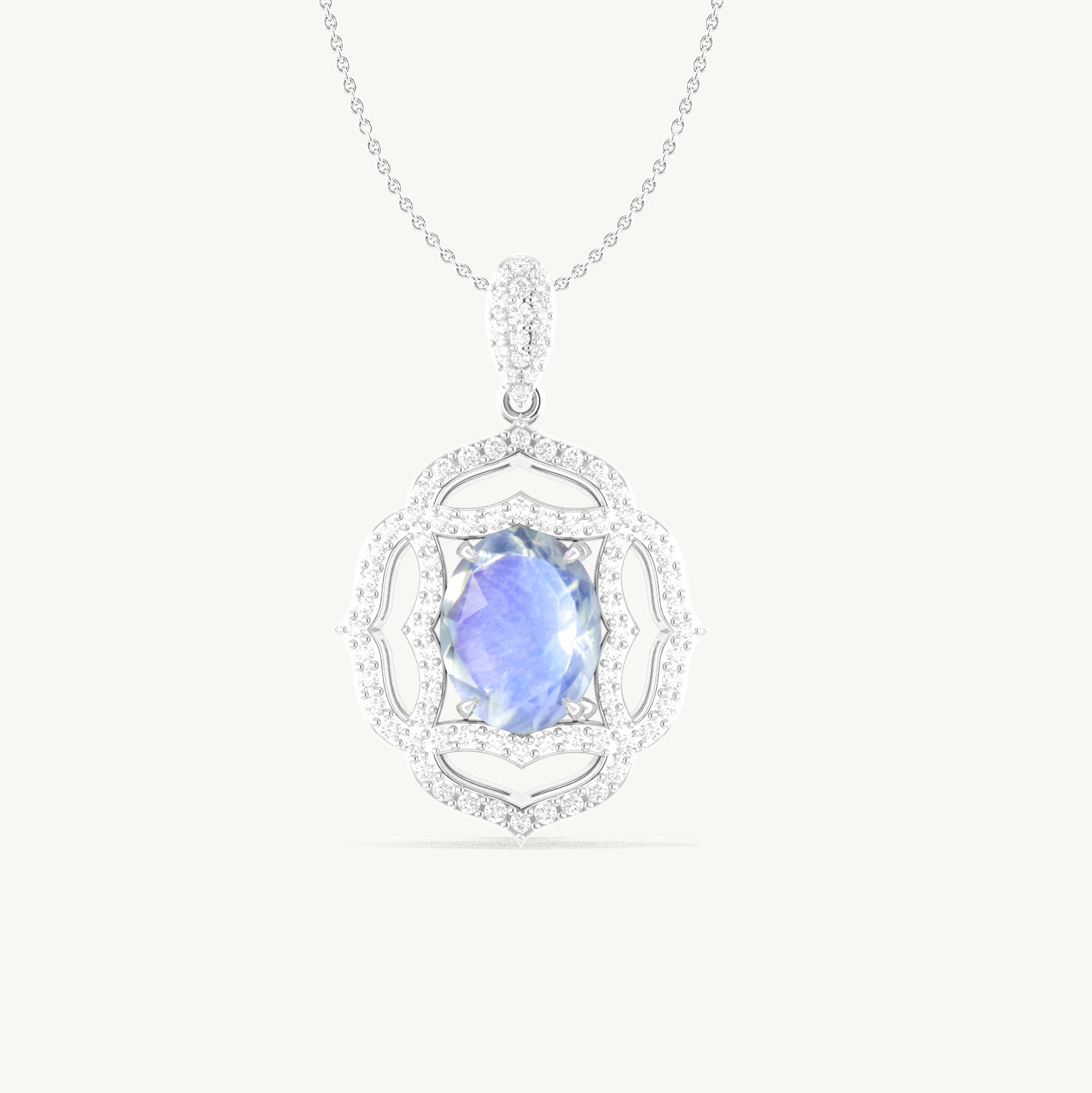 Natural White Rainbow Moonstone Charm Pendant Necklace - Elegant Healing Crystal Jewelry for Women, Gift for Her | Perfect for Meditation, Yoga & Spiritual Healing