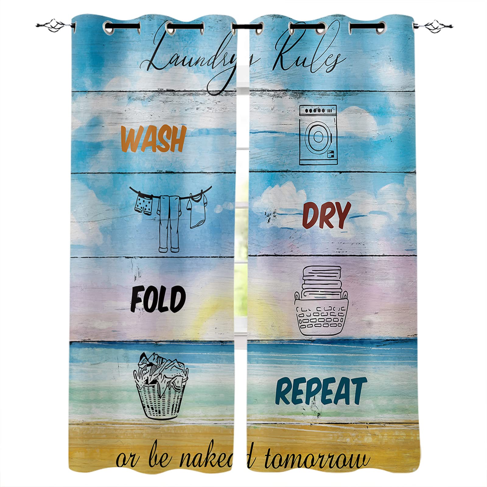 Blackout Curtains 52x96 Inches - Thermal Insulated Room Darkening Window Drapes with Grommets (2 Panels, Wood Grain Ocean Design) - Perfect for Bedrooms, Living Rooms & Laundry Rooms - Wash Dry Fold Repeat