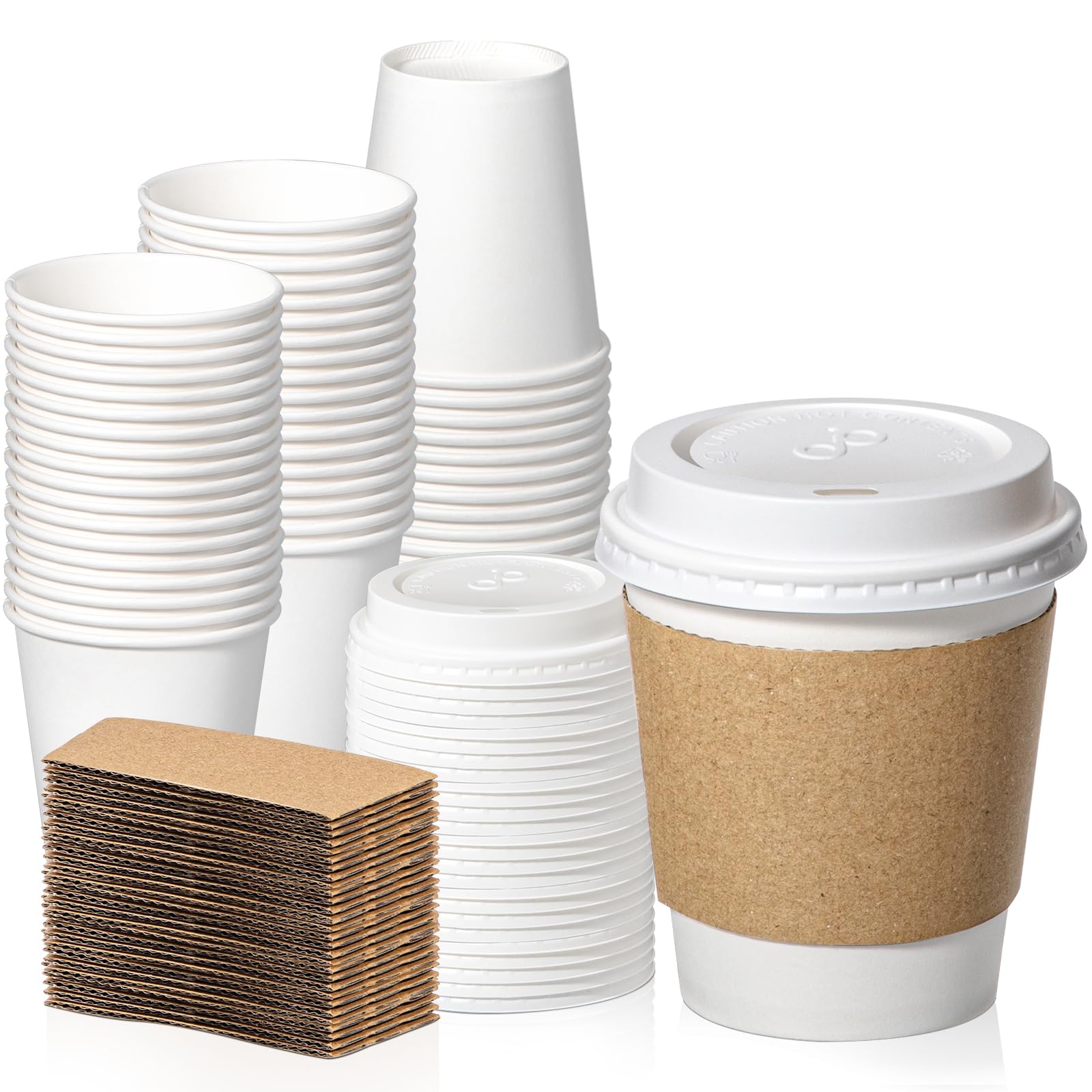 500 Pack 10 oz Disposable Coffee Cups with Lids & Sleeves - Leak-Proof To-Go Hot Paper Cups for Coffee, Tea, Hot Chocolate - Ideal for Home, Office, Cafes, Restaurants, Parties & Business Use