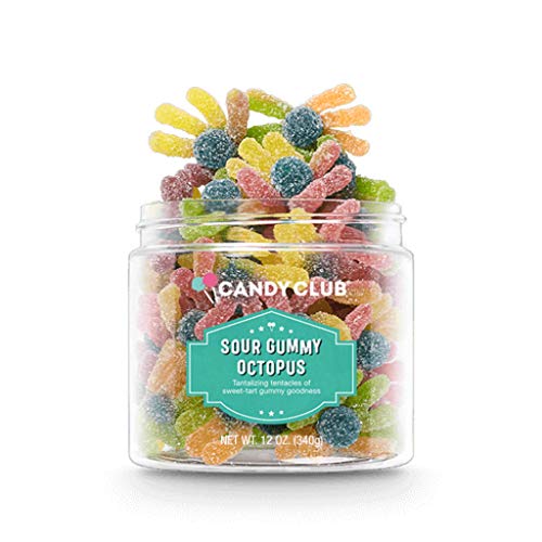 Sour Gummy Octopus Candy - Sweet & Tangy Chewy Fruit Snacks for Parties, Gifts & Candy Buffets - 12oz Jar - Perfect for Halloween Treats, Birthday Favors & Movie Night Snacks