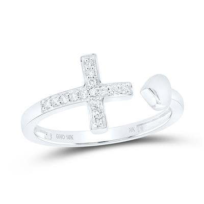 10K Gold Cross Ring with 1/10 CTW Diamond - Elegant Religious Jewelry for Women, Perfect for Baptism, Confirmation & Everyday Wear